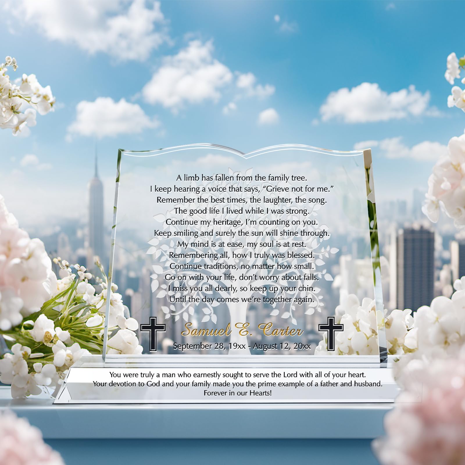 Personalized Memorial Gift - Crystal Sympathy Keepsake for Loss of Loved One, Bereavement Gift for Mother or Father, Family Tree Memorial Keepsake (8 Inch) - Perfect for Funerals, Memorial Services & Comforting Grieving Families