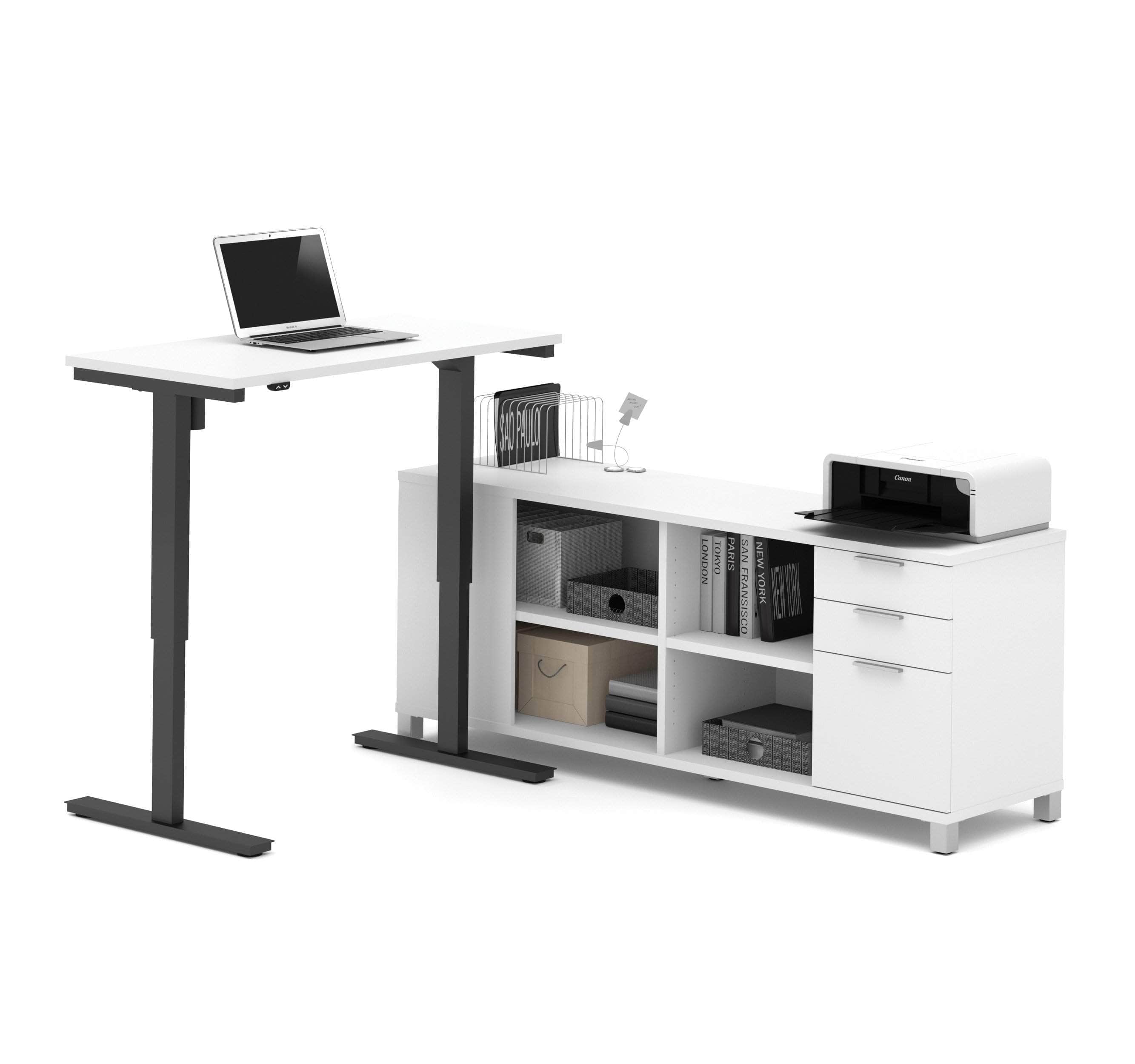 Pro Linea 2-Piece Office Furniture Set - Standing Desk & Credenza, 2 Color Options for Modern Home Office & Workspace Setup
