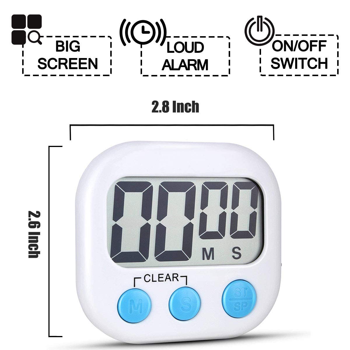 4 Pack Digital Timer with Large Display & Loud Alarm - Countdown & Kitchen Timer for Cooking, Baking, Exercise, and Classroom Use