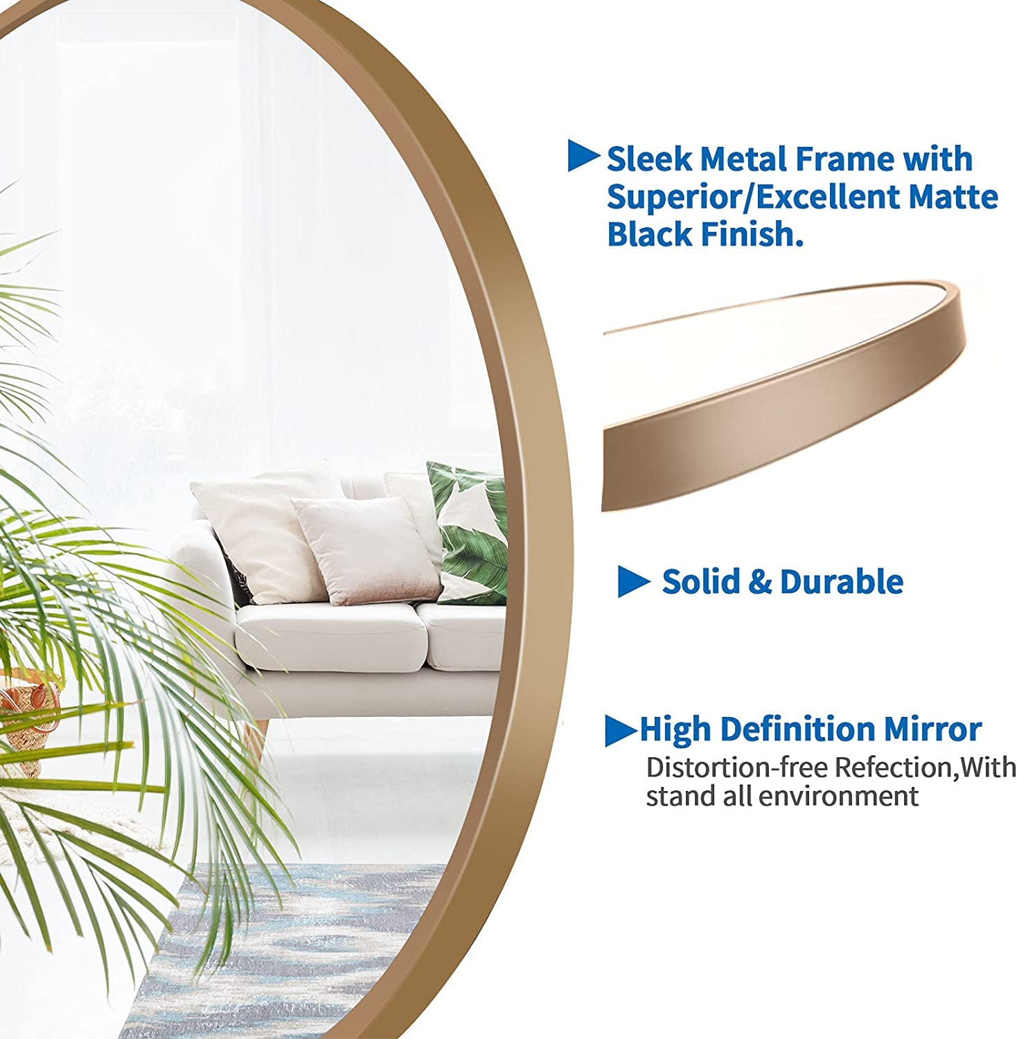 42 Inch Large Round Wall Mirror - HD Gold Circle Mirror for Home Decor, Modern Metal Frame Circular Vanity Mirror - Perfect for Bathroom, Entryway, Hallway & Over Sink - Easy to Install & Stylish Accent Piece