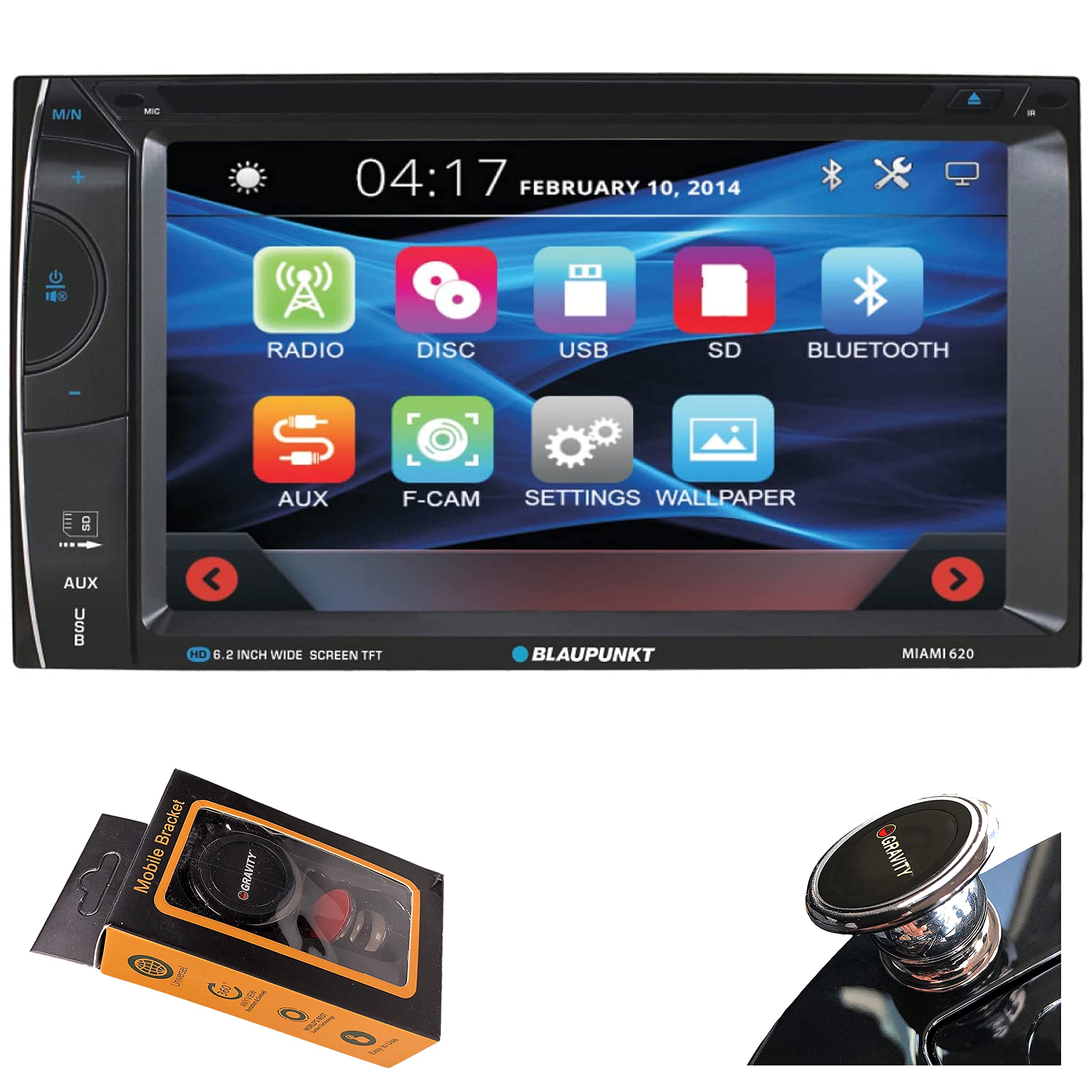 Blaupunkt Miami 620 6.2-inch Touchscreen Car Stereo with Bluetooth, USB, SD Card, AUX & Backup Camera - Includes Remote Control & Magnetic Phone Holder - Perfect for Hands-Free Driving & Car Entertainment
