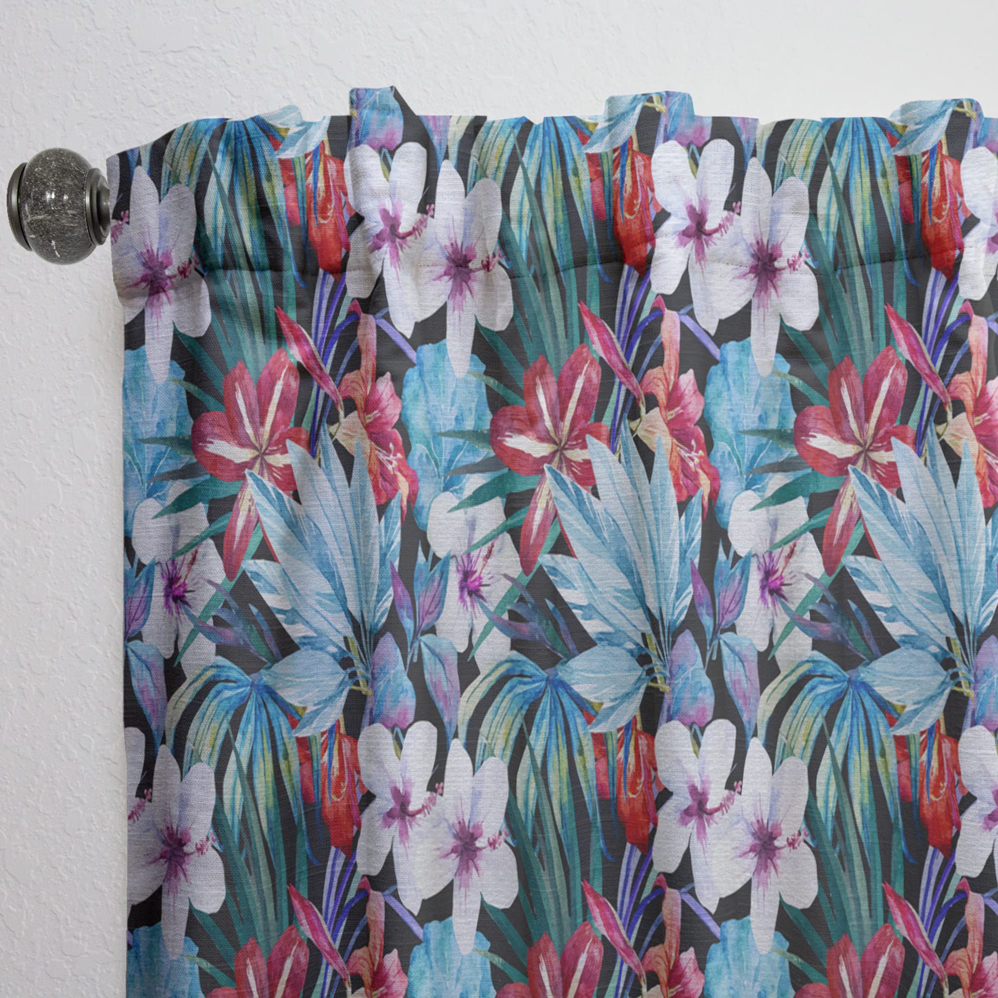 DesignQ 'Blossoming Lilies and Hibiscus' Thermal Insulated Curtains - Single Panel 52x95 Inches - Elegant Window Drapes for Bedroom & Living Room - Perfect for Home Decor, Privacy & Temperature Control