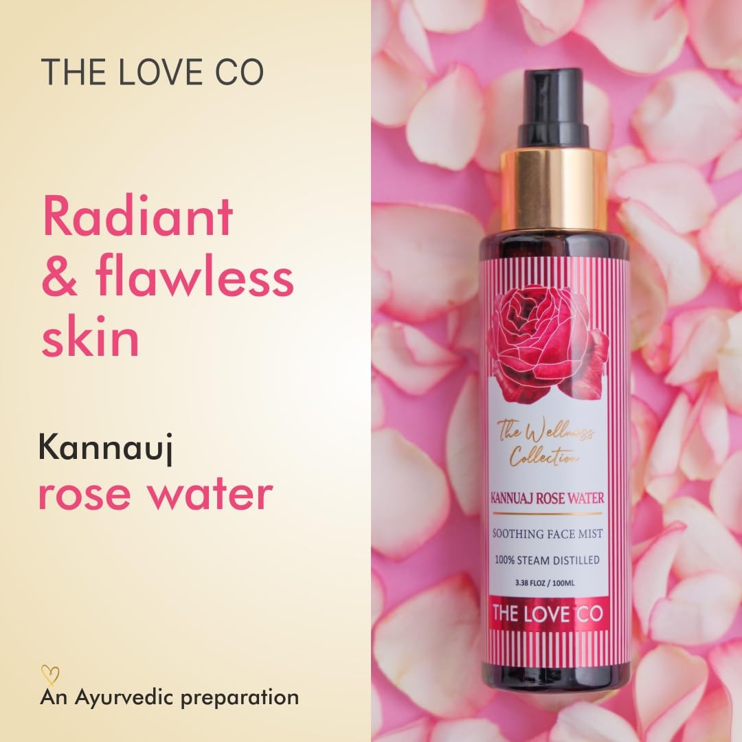 THE LOVE CO. 100% Pure Natural Rose Water - Steam Distilled Face Toner & Hair Mist | Authentic Kannauj Gulab Jal | Soothing Skin Care Spray - Paraben & Alcohol Free | For Hydrating Dry Skin, Refreshing Makeup Setting & Aromatherapy