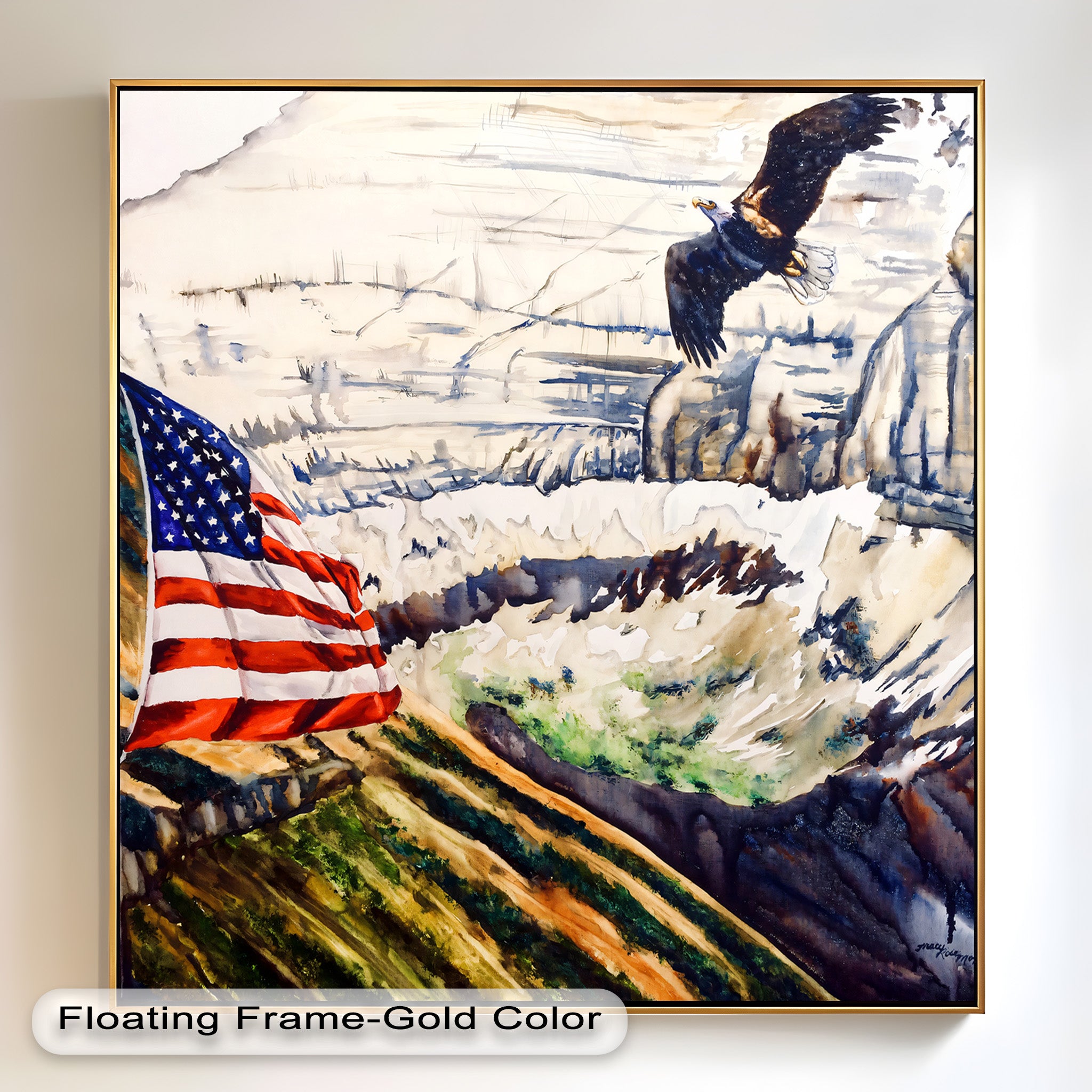 Patriotic Oil Painting of American Flag and Bald Eagle - Perfect for Home Decor, Office Wall Art & Gift for Independence Day