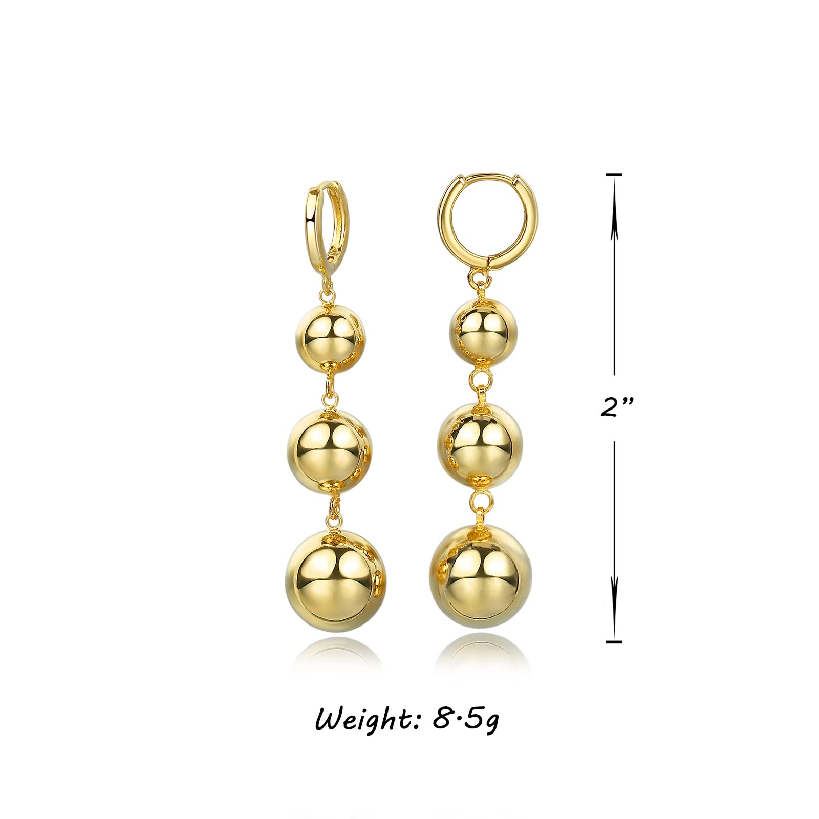 18K Gold Plated Ball Dangle Earrings for Women - Elegant Silver & Gold Hoop Earrings for Party, Wedding & Everyday Wear
