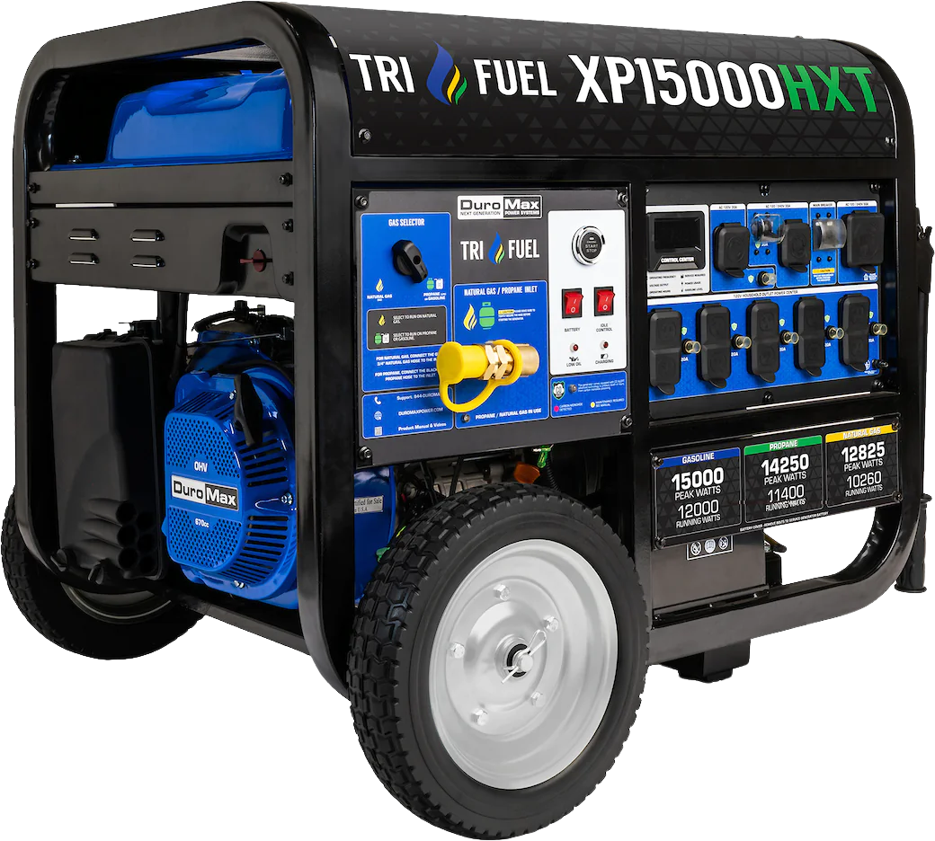 DuroMax XP15000HXT 12000W/15000W Tri-Fuel Portable Generator - Gasoline/Propane/Natural Gas with CO Alert & Remote Start - Ideal for Home Backup Power, Camping & Emergency Use