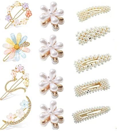 LIVECOOL 13 Pcs Korean Style Hair Clips Set - Women's Handmade Metal Hair Barrettes, Bobby Pins & Floral Hair Accessories in Gold (Perfect for Weddings, Parties & Everyday Styling)