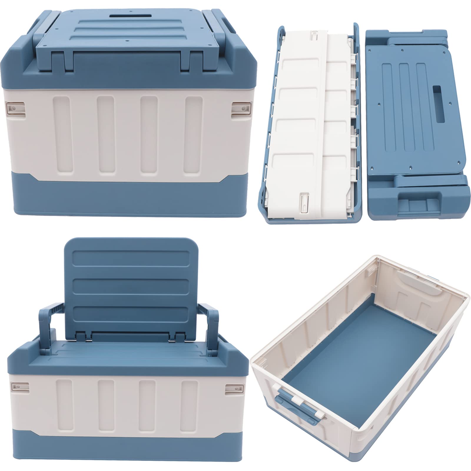 **Foldable Car Trunk Organizer with Seat - Multi-Purpose Storage Box for SUV, Camping & Kids' Play - Blue Collapsible Utility Crate for Home, Travel & Outdoor Adventures**