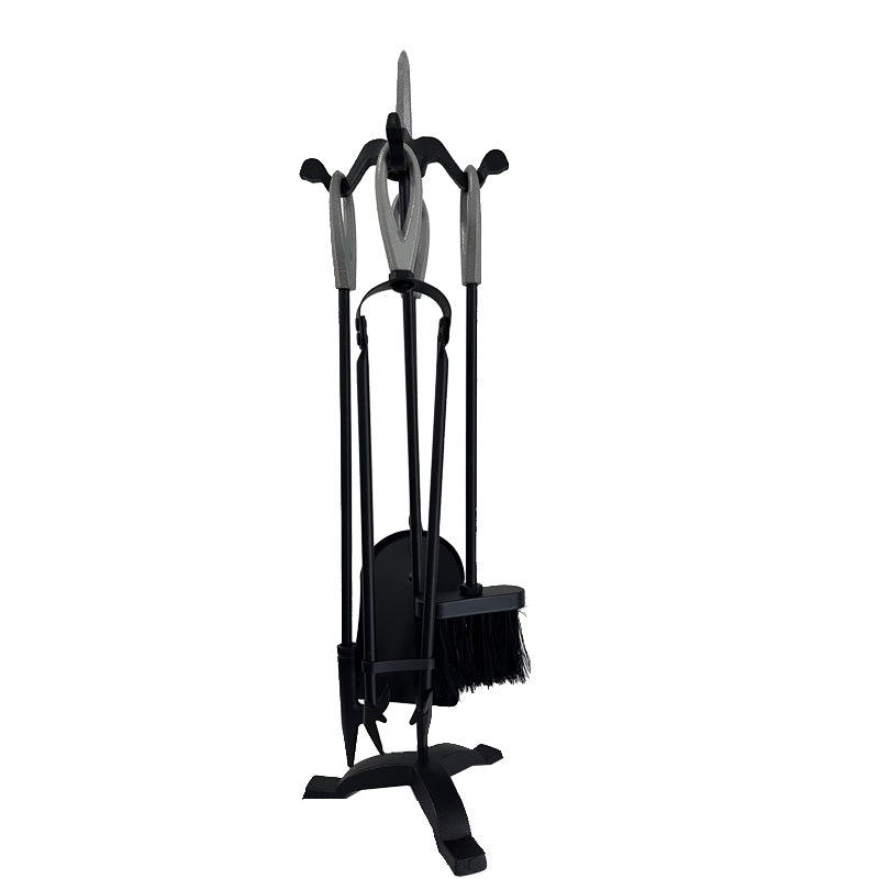 VODA Fireplace Tools Set VDTS203 - Heavy Duty Steel Fireplace Poker, Brush, Shovel & Stand - Perfect for Indoor & Outdoor Fire Pits, Wood Stoves & Fireplaces