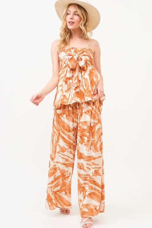 Stylish Abstract Print Smocked Waist Wide Leg Pants for Women - Comfortable & Trendy Lounge Pants for Casual Wear, Work or Travel