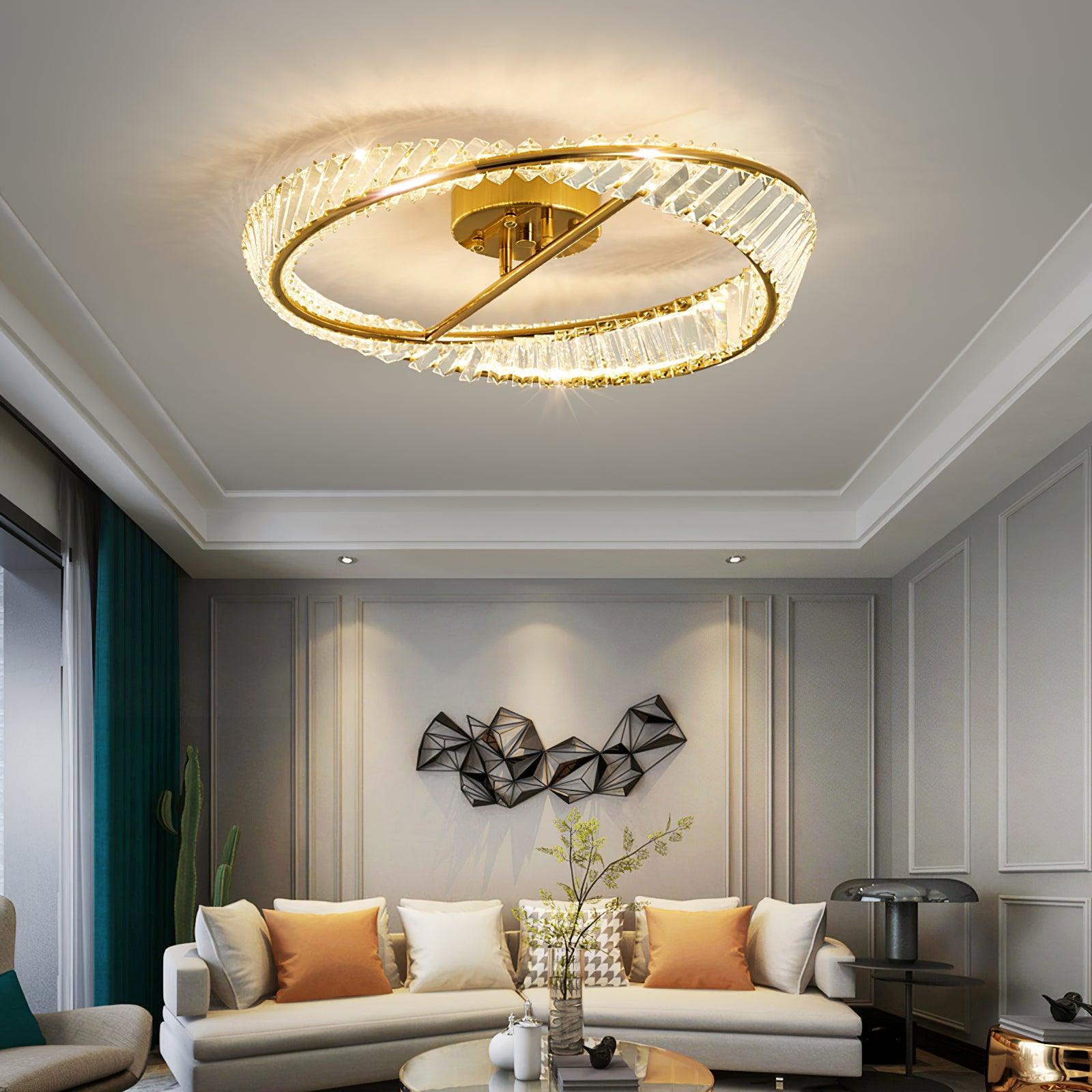 Elegant Crystal Rings Ceiling Light Fixture - Modern Chandelier for Dining Room, Bedroom & Living Room Décor