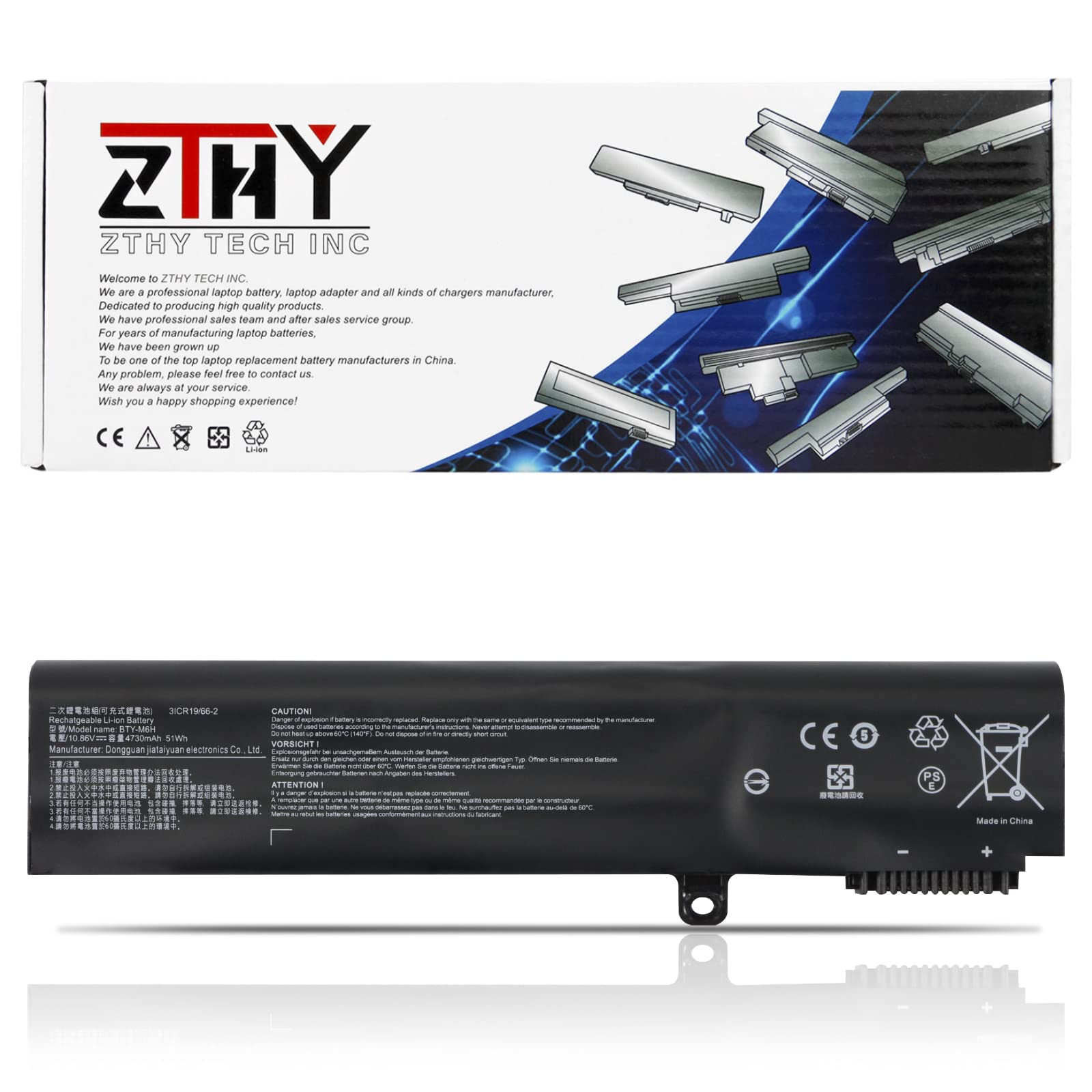 ZTHY BTY-M6H Replacement Laptop Battery for MSI GE62VR GE63 GE63VR GE72VR GE73 GE73VR GE75 8RE GL62M GL62MVR GL63 GL72M GL72MVR GL72VR GP62 PE70 GL73 GP62M GP62X GP62MVR GP62VR GP63 GP72M GP72VR GP73 PE70 PL62 - High Performance Laptop Battery for Gaming, Work & Travel