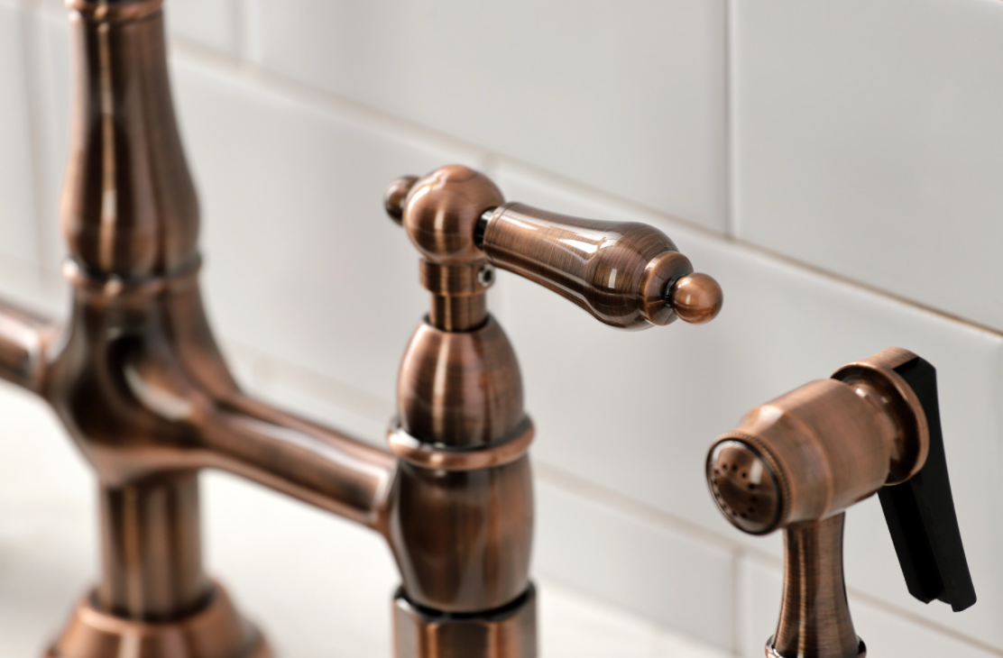 Stainless Steel Lever Handles Bridge Kitchen Faucet with Pull Down Side Sprayer - Perfect for Modern Farmhouse & Commercial Style Sinks