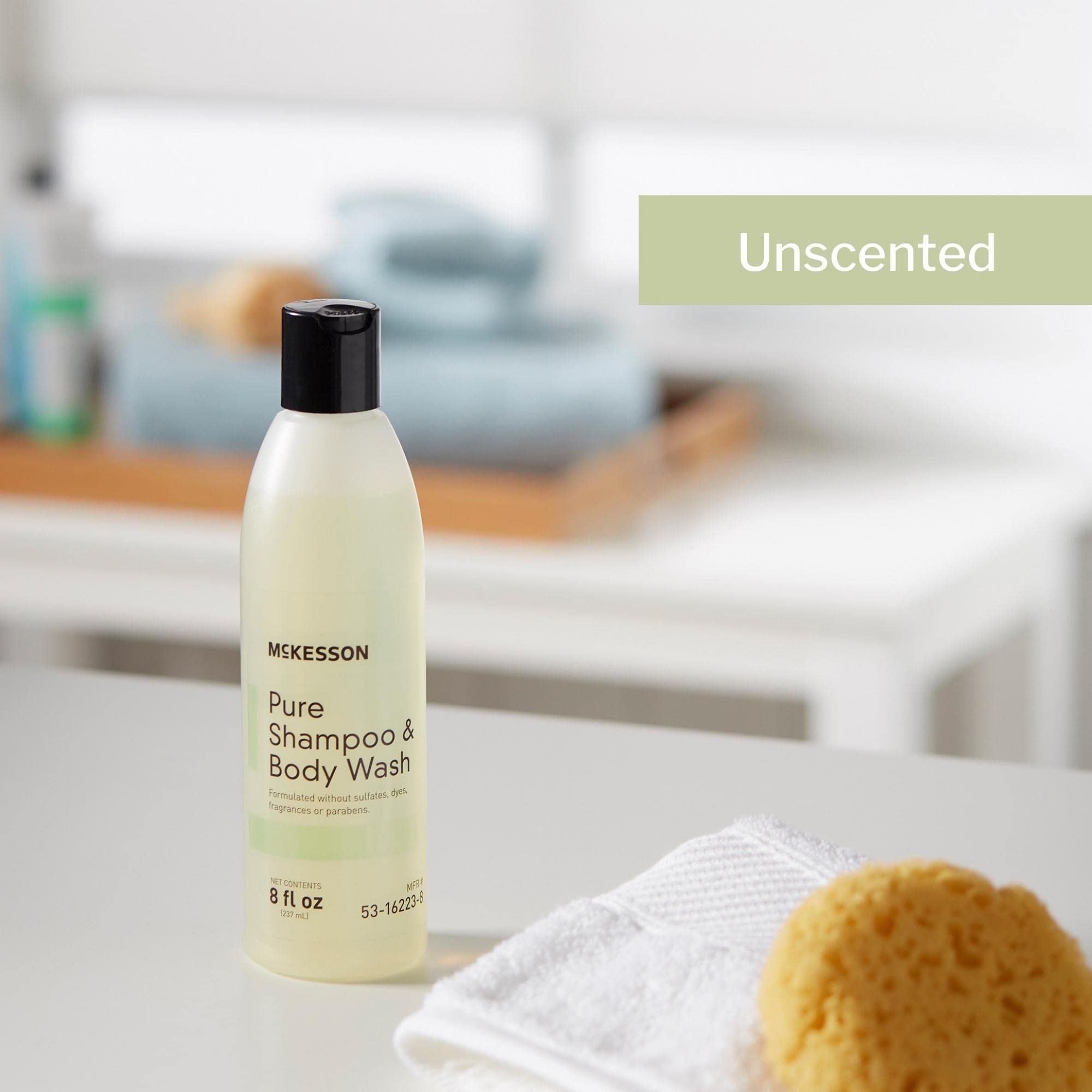 McKesson Pure Unscented Shampoo & Body Wash - Sulfate, Dye, Fragrance & Paraben Free - 8 oz (48 Count) - Gentle Cleansing for Sensitive Skin & Daily Hygiene Care