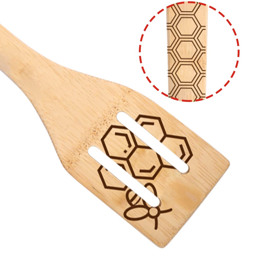 Bee-Themed Laser Engraved Bamboo Cooking Spoon Set - Non-Stick Kitchen Utensils for Cooking & Serving - Unique Housewarming Gift & Kitchen Decor - Perfect for Baking, BBQ, and Home Decor