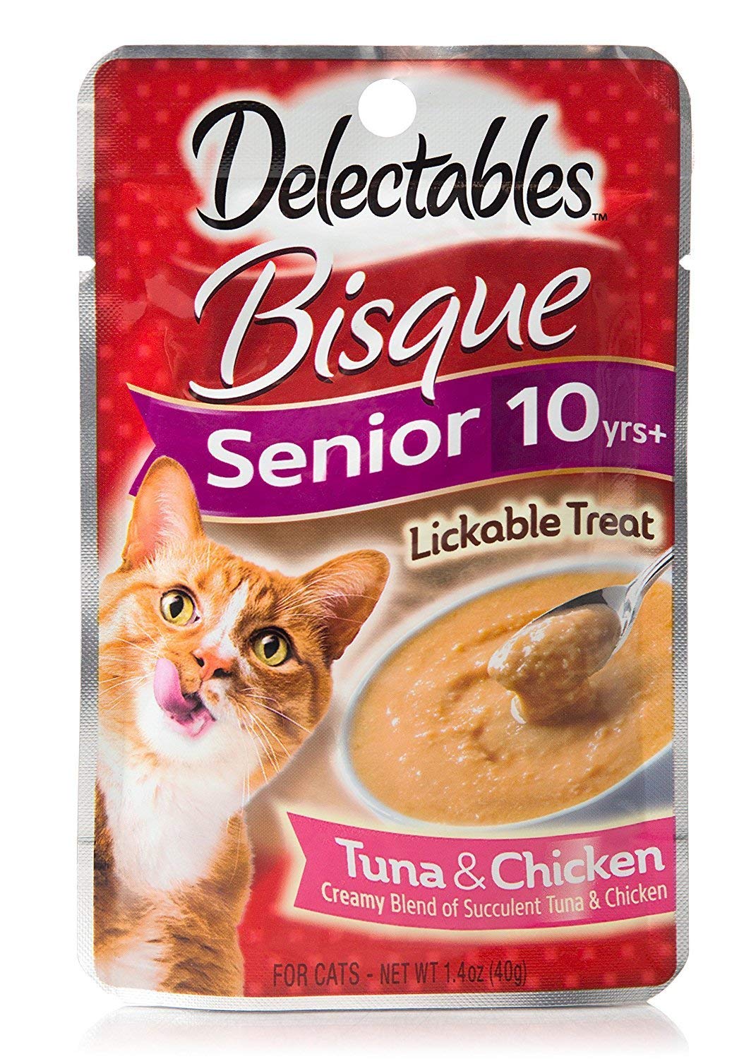 Hartz Delectables Senior Bisque Lickable Cat Treats - Tuna & Chicken Flavor (4 Pouches) | Soft Wet Food for Older Cats with Appetite Stimulation | Perfect for Picky Eaters & Post-Surgery Recovery