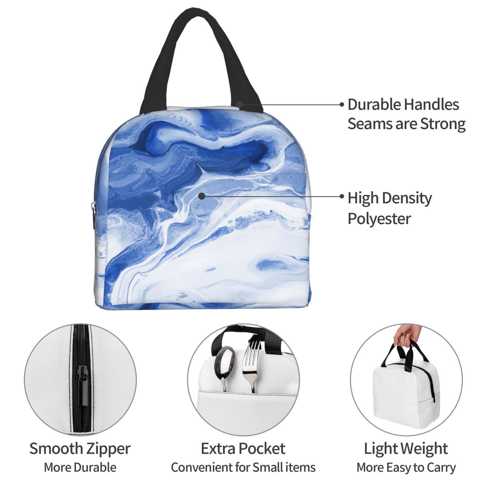 Blue Marble Insulated Lunch Box - Reusable Thermal Lunch Bag for Women & Men - Perfect for Office, Camping, Hiking, Picnic, Beach & Travel - Keep Food Fresh All Day