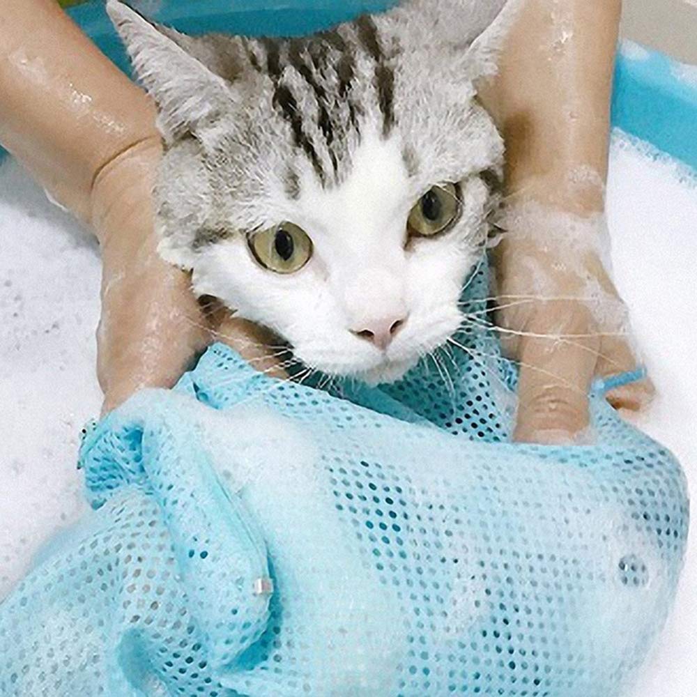 **Cat Grooming Bag for Bathing & Cleaning – Anti-Bite & Scratch-Resistant Mesh Shower Bag – Durable Polyester Pet Washing Bag for Cats & Small Dogs (Blue) – Perfect for Stress-Free Bath Time & Grooming**
