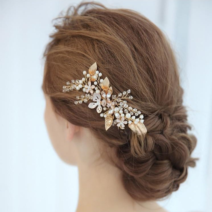 Elegant Gold Bridal Hair Comb (S8107) - Perfect for Weddings, Prom & Special Occasions - Wholesale Bulk Orders Available