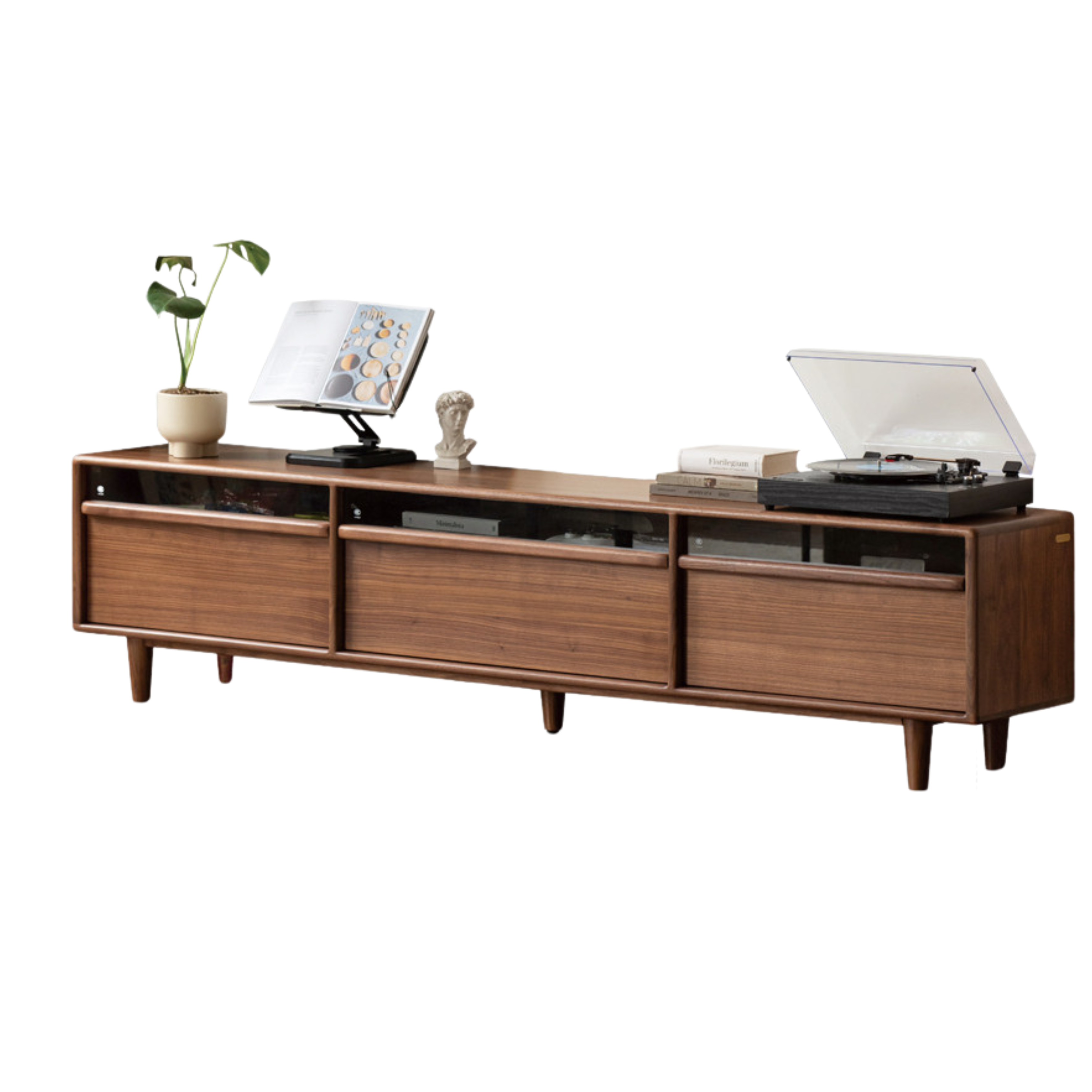 Premium Black Walnut Solid Wood TV Stand - Modern Entertainment Center for Living Room & Home Theater