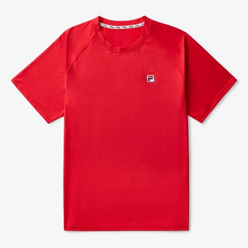 Fila Men's Short Sleeve Crewneck T-Shirt - Comfortable Cotton Casual Tee for Workout & Everyday Wear (Fila Red) - Perfect for Gym, Running, and Street Style Fashion