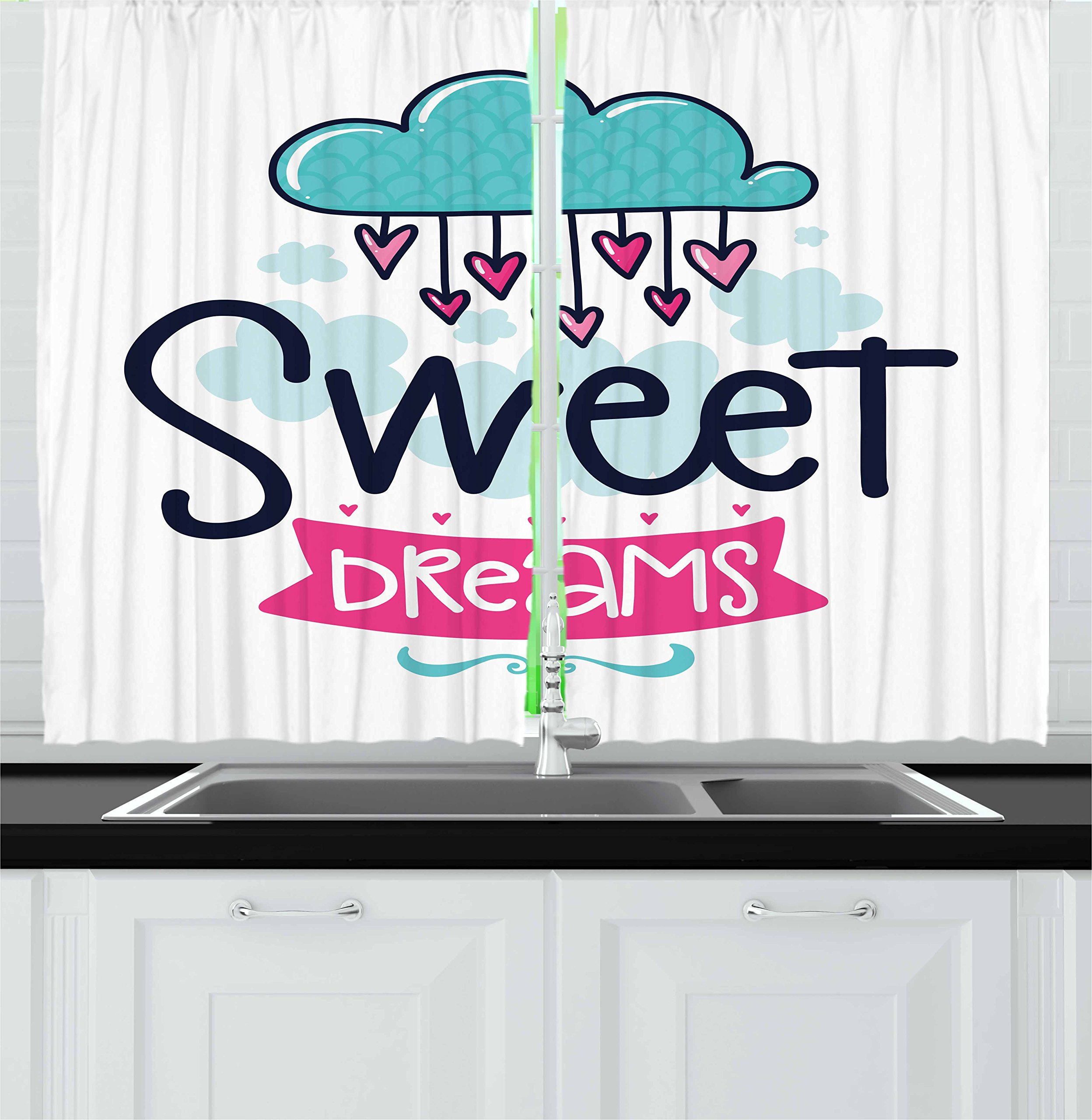 Ambesonne Cartoon Heart Kitchen Curtains - 2 Panel Set with Cloud & Scale Design, 55
