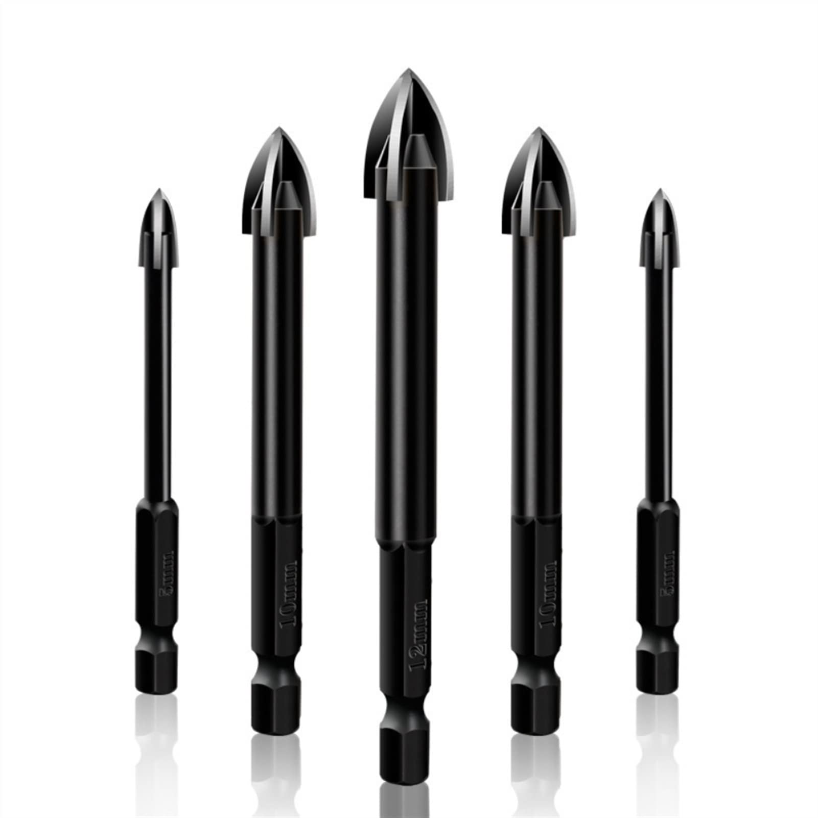 Kigauru 5Pcs High-Speed Steel Drill Bit Set - Universal Cross Alloy Drill Bits for Wood, Metal & Plastic - Durable Power Tool Accessories for DIY Projects, Home Improvement & Professional Woodworking