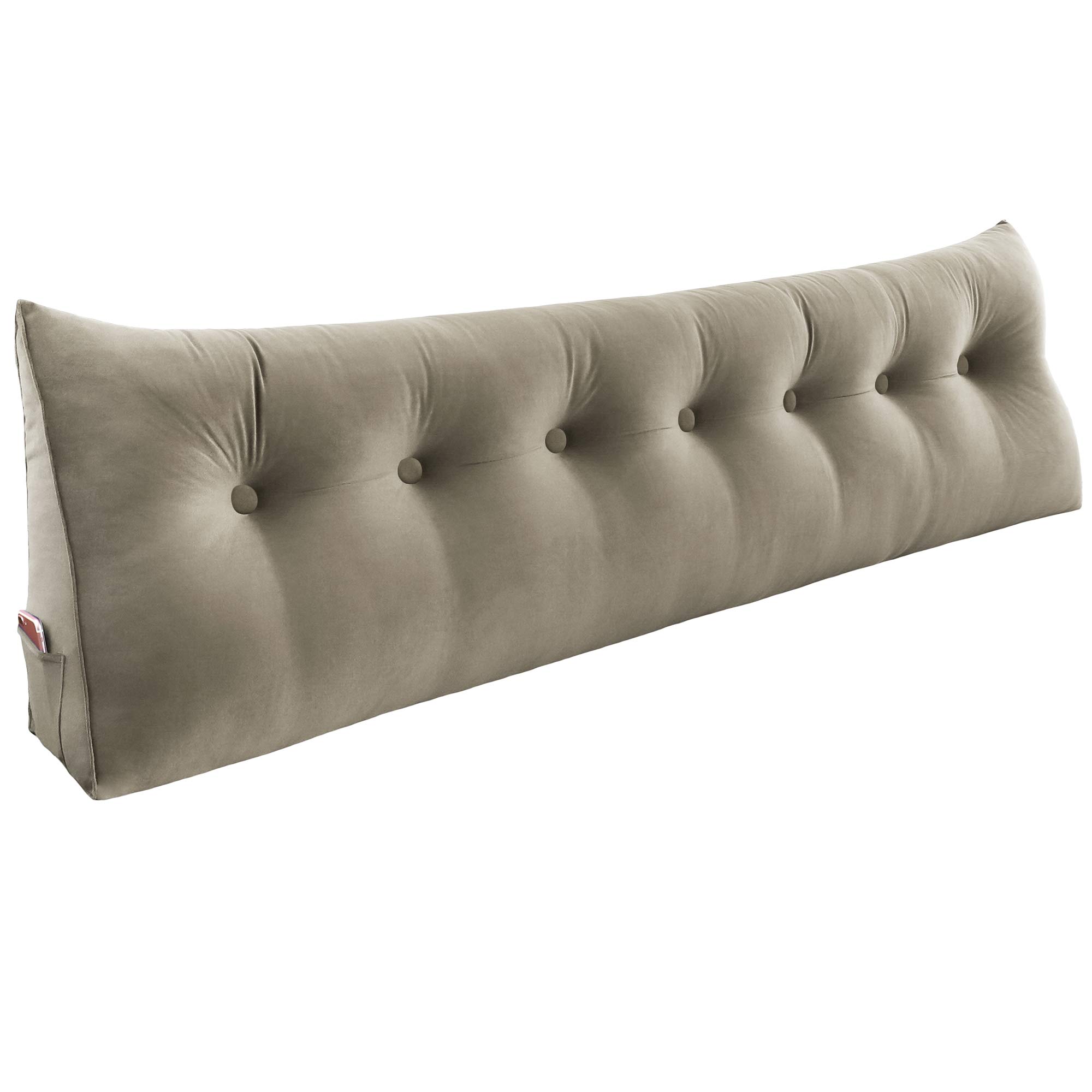WOWMAX King Size Headboard Wedge Pillow - Triangular Bolster Pillow for Bed, Daybed & Headboard Support - Soft Velvet Cover (100% Cotton) in Beige-Gray - Perfect for Reading, Watching TV & Back Support in Bed
