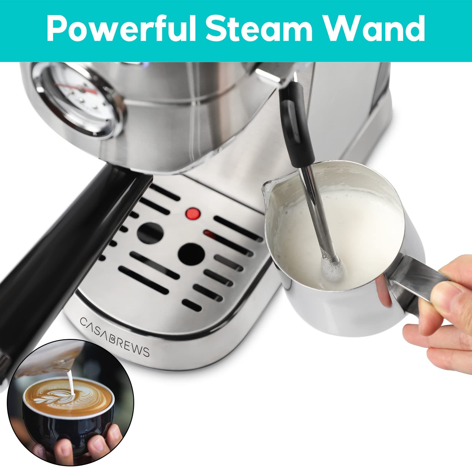 CASABREWS 20 Bar Espresso Machine with Milk Frother & Knock Box - Professional Coffee Maker for Home Baristas | Perfect for Espresso, Cappuccino & Latte Making