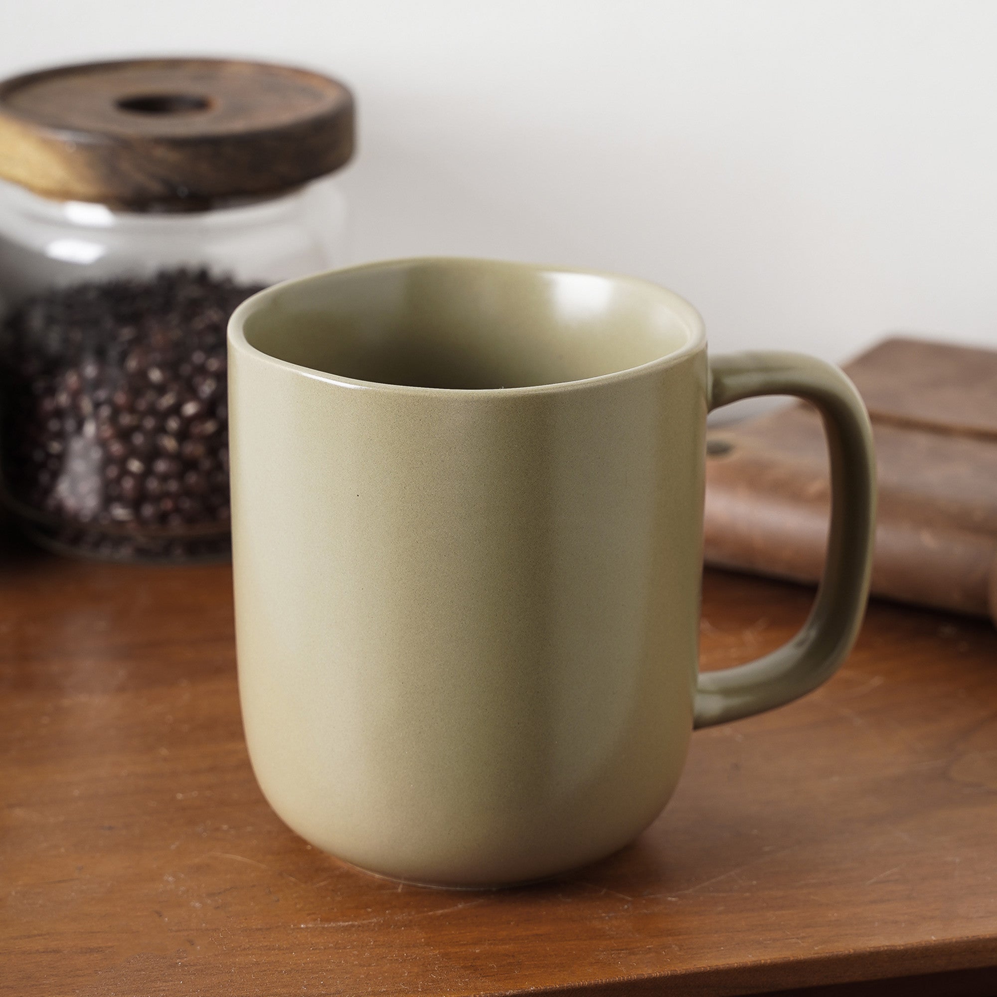 Premium Tom Stoneware Coffee Mug - Handcrafted Ceramic Cup for Hot & Cold Drinks - Perfect for Home, Office, or Camping - Olive Green