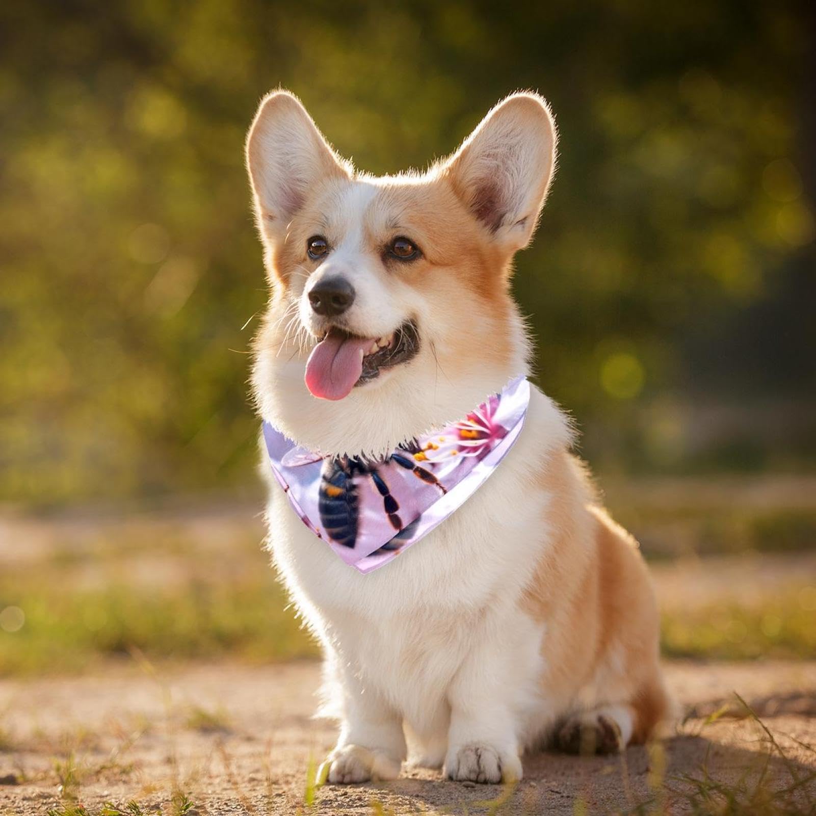2-Piece Dog Bandanas - Bee Flower Pattern Pet Bandana & Scarf Set for Weddings, Photos & Special Occasions | Cute Square Bibs Dog Accessories for Small & Large Breeds