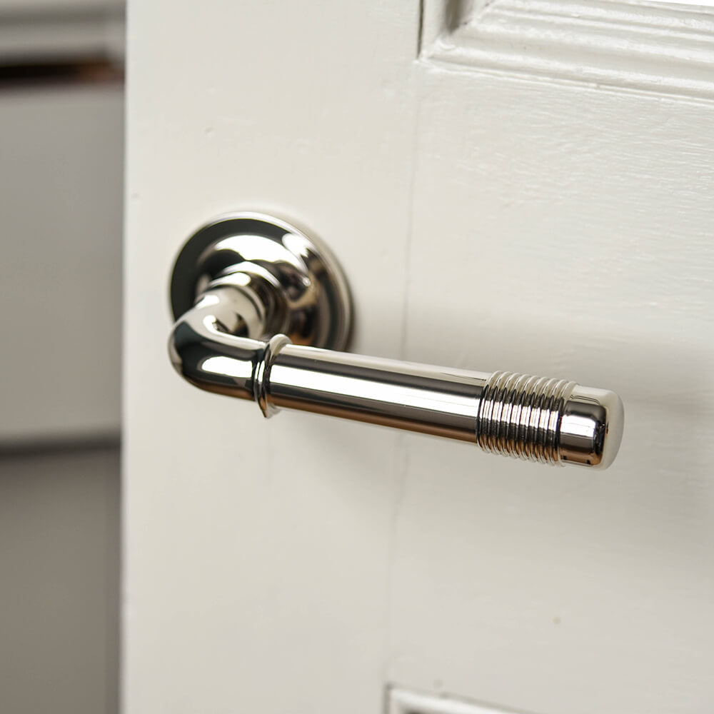 Polished Nickel Crest Lever Door Handles with Concealed Rose - Elegant & Durable Hardware for Interior Doors, Bedrooms, Bathrooms & Cabinets