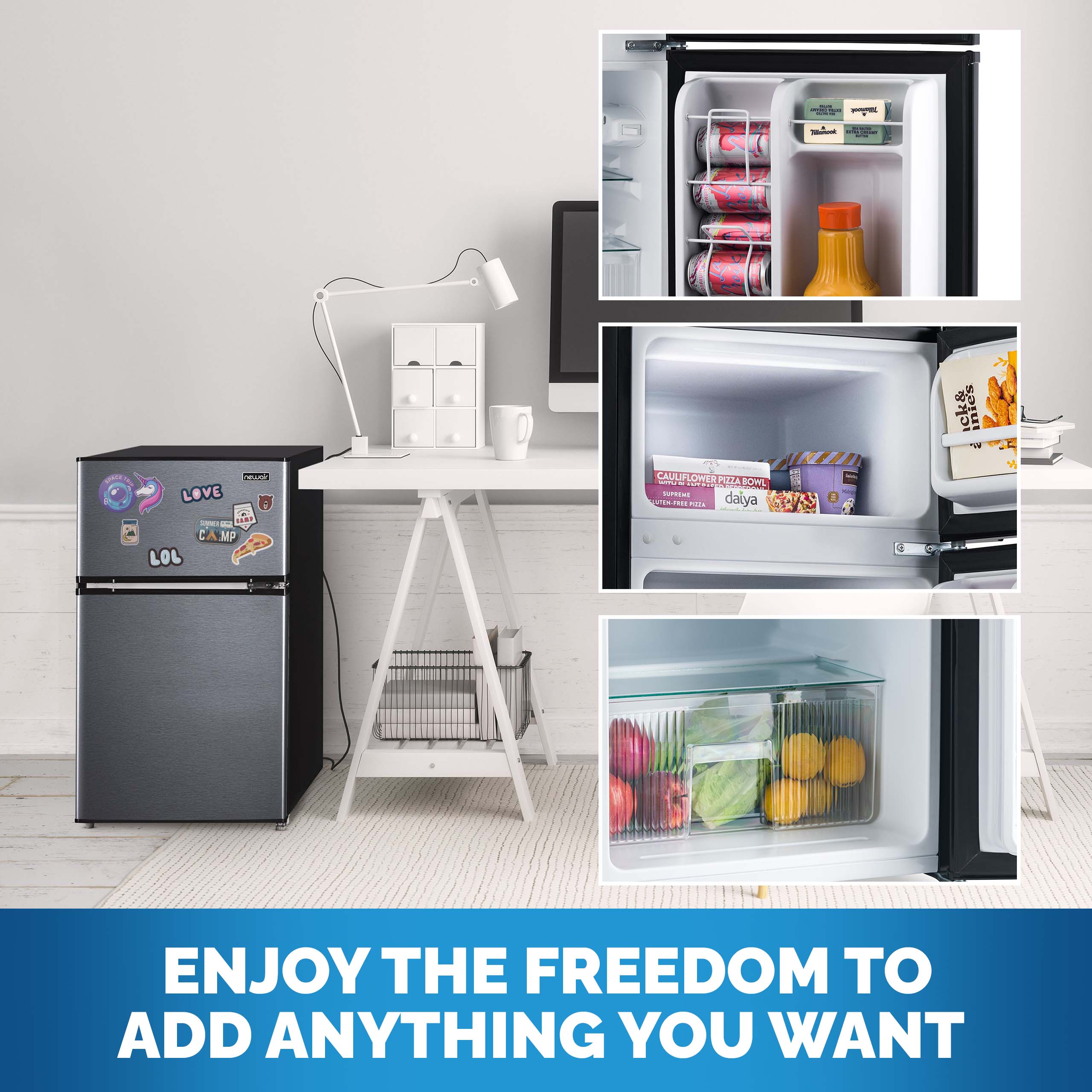 Newair® 3.1 Cu. Ft. Compact Mini Fridge with Freezer - Energy Efficient Black Refrigerator for Bedroom, Office, Dorm & Small Spaces - Perfect for Drinks, Snacks & Beauty Products Storage