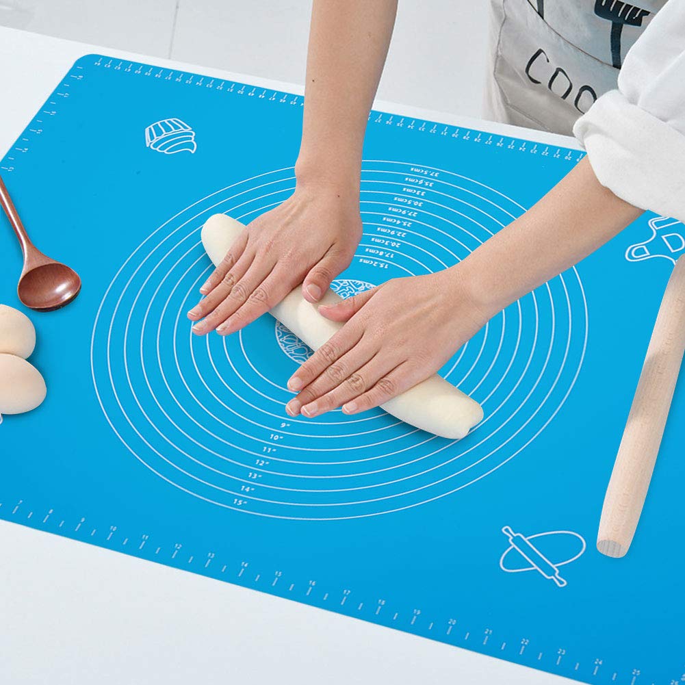 Non-Stick Silicone Dough Mat for Baking - 27.6x19.7 Inch (70x50cm) Blue Fondant Rolling Pastry Kneading Pad - Perfect for Cookies, Pies, Bread & Cake Decorating in Home Kitchen