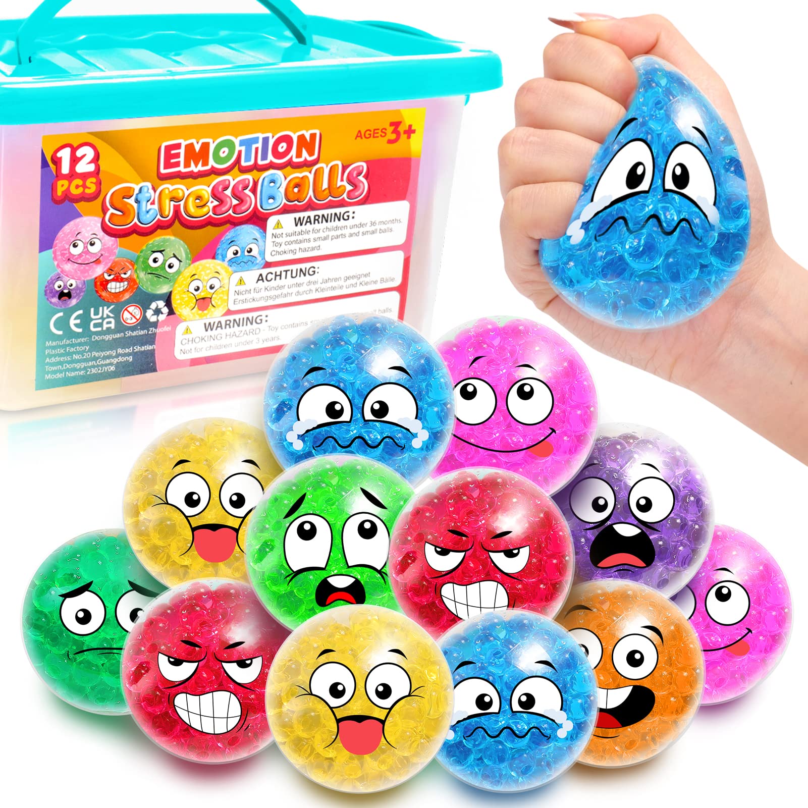 12 Pack Stress Relief Balls with Fun Expressions - Squeezable Fidget Toys for Anxiety & Sensory Play - Perfect for Calm Down Corners, Office Desks, Classroom & Stocking Stuffers