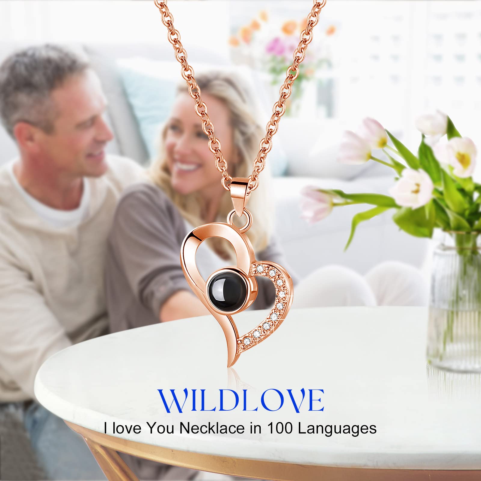 WILDLOVE Preserved Real Rose with 'I Love You' Necklace - Romantic Valentine's Day Gifts for Her, Mom, Wife & Girlfriend | Perfect Anniversary & Birthday Gifts for Women | Jewelry Keepsake for Special Occasions & Surprise Romantic Moments