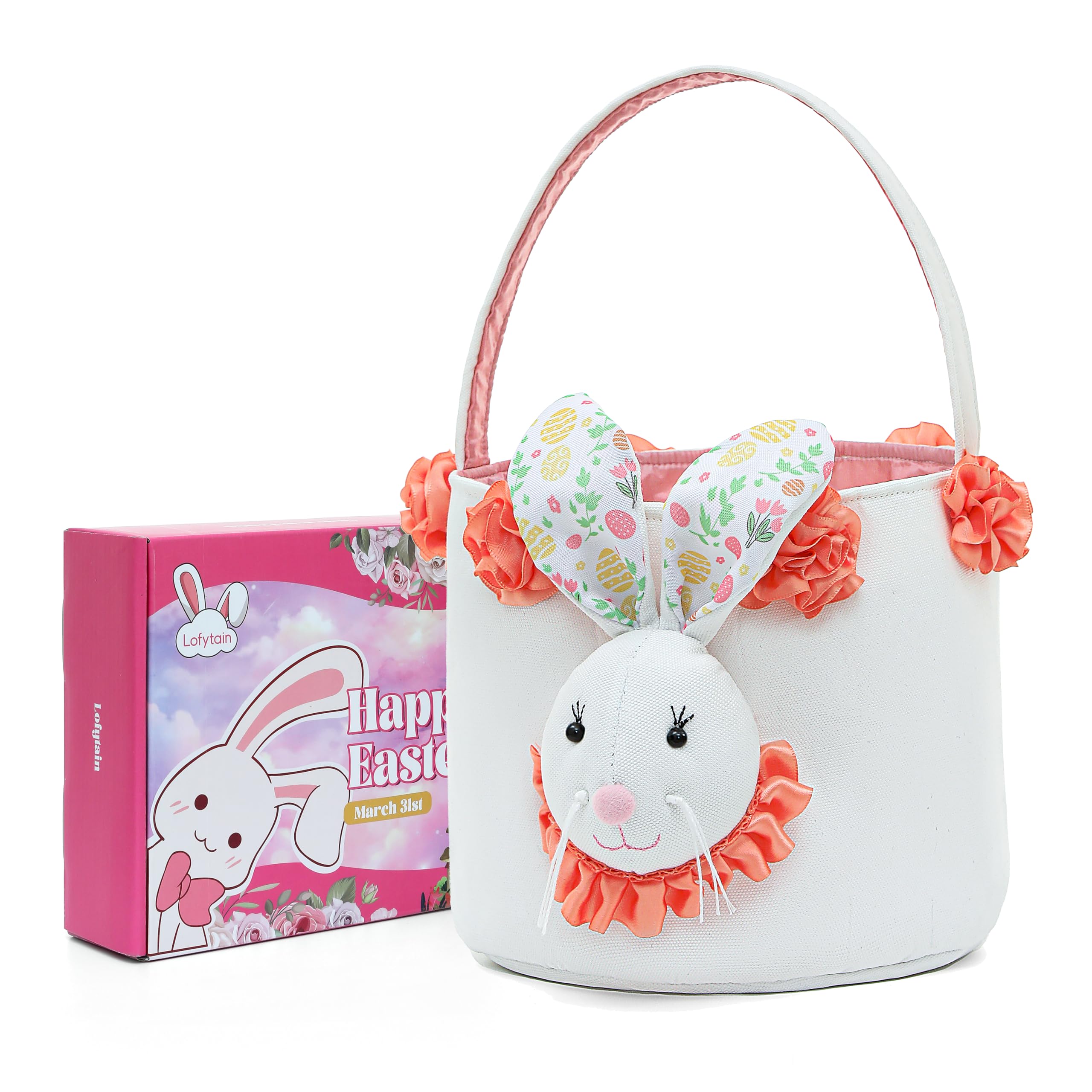 Vintage Red Bunny Easter Basket Bags - Easter Eggs Gift Baskets for Kids, Bunny Tote Bag Bucket for Easter Eggs, Toys, Candy & Gifts - Perfect for Easter Egg Hunts, Party Favors & Holiday Decorations