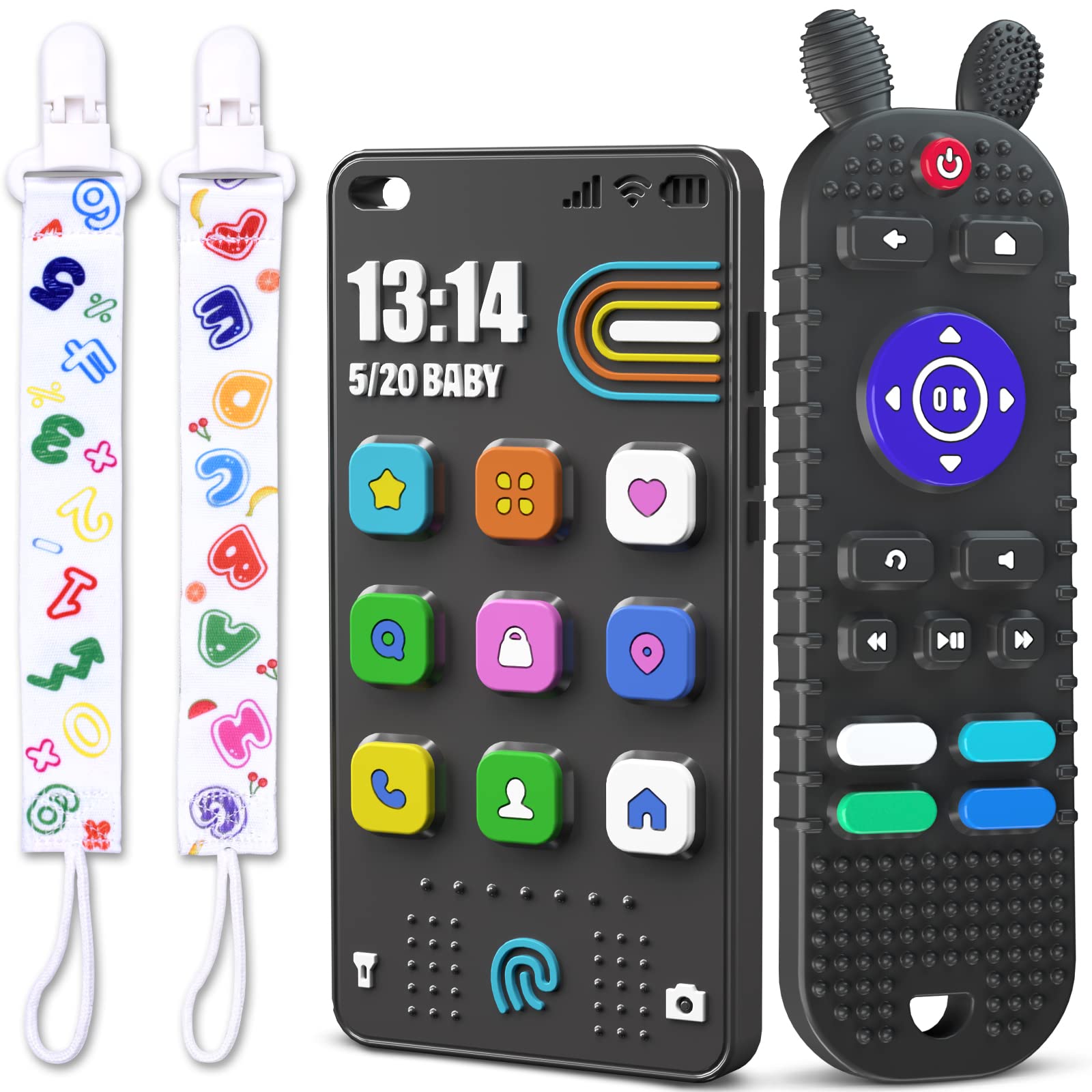 Soft Silicone Baby Teething Toys - TV Remote & Phone Shape Teethers for Infants 6-12 Months | Safe Chew Toys for Soothing Sore Gums | Perfect for Home, Travel & Daycare Use