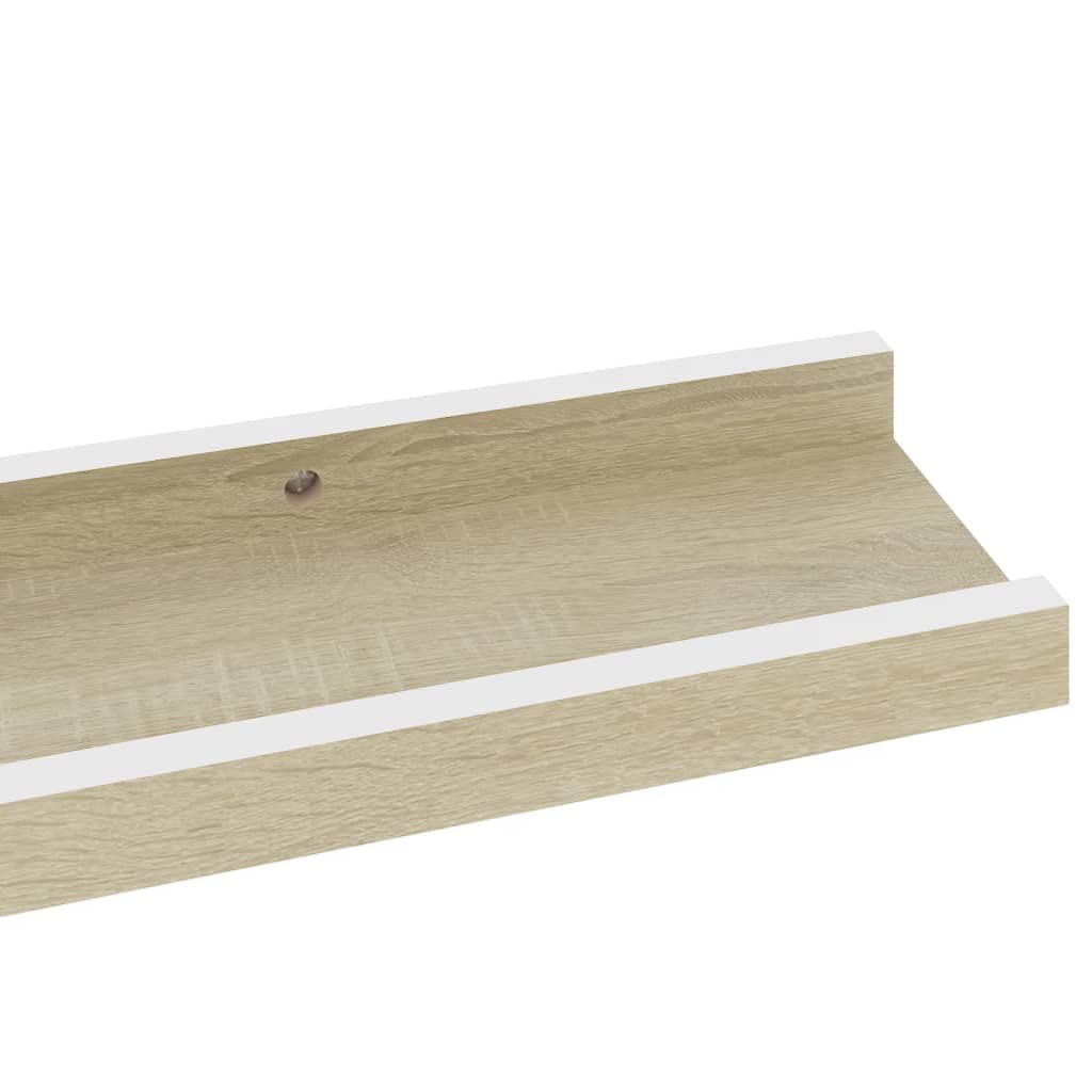 FAMIROSA Floating Wall Shelves Set of 2 - White & Sonoma Oak - 23.6