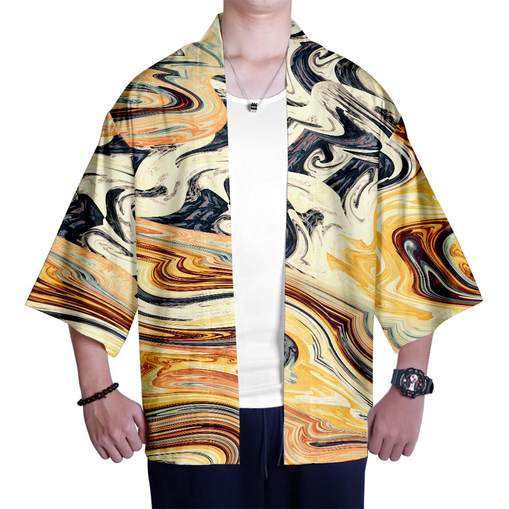 AMOMA Men's Kimono Cardigan - Vintage Open Front Casual Coat with Anime Print, Lightweight & Breathable Loose Fit Top for Lounge Wear, Cosplay & Street Fashion