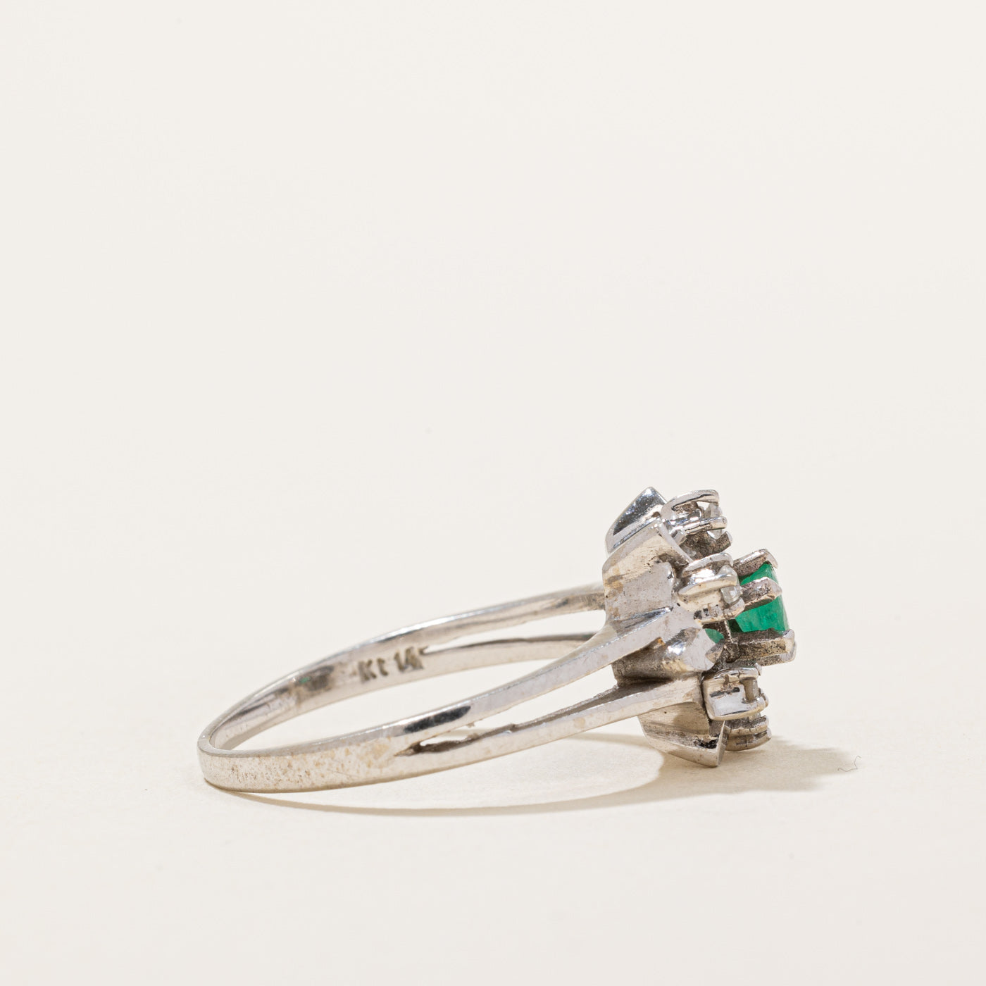 Austrian Hallmarked Emerald & Diamond Cocktail Ring - 0.05ctw Genuine Gemstone Jewelry - Size 7.25 - Perfect for Evening Parties, Weddings & Special Occasions