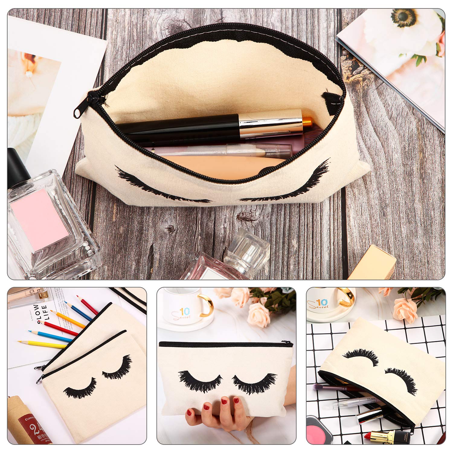 18-Piece Canvas Eyelash Makeup Bags with Zipper - Travel Cosmetic Pouches for Women & Girls (Beige, Small) - Perfect for Lash Extensions, Beauty Storage & Toiletry Organization