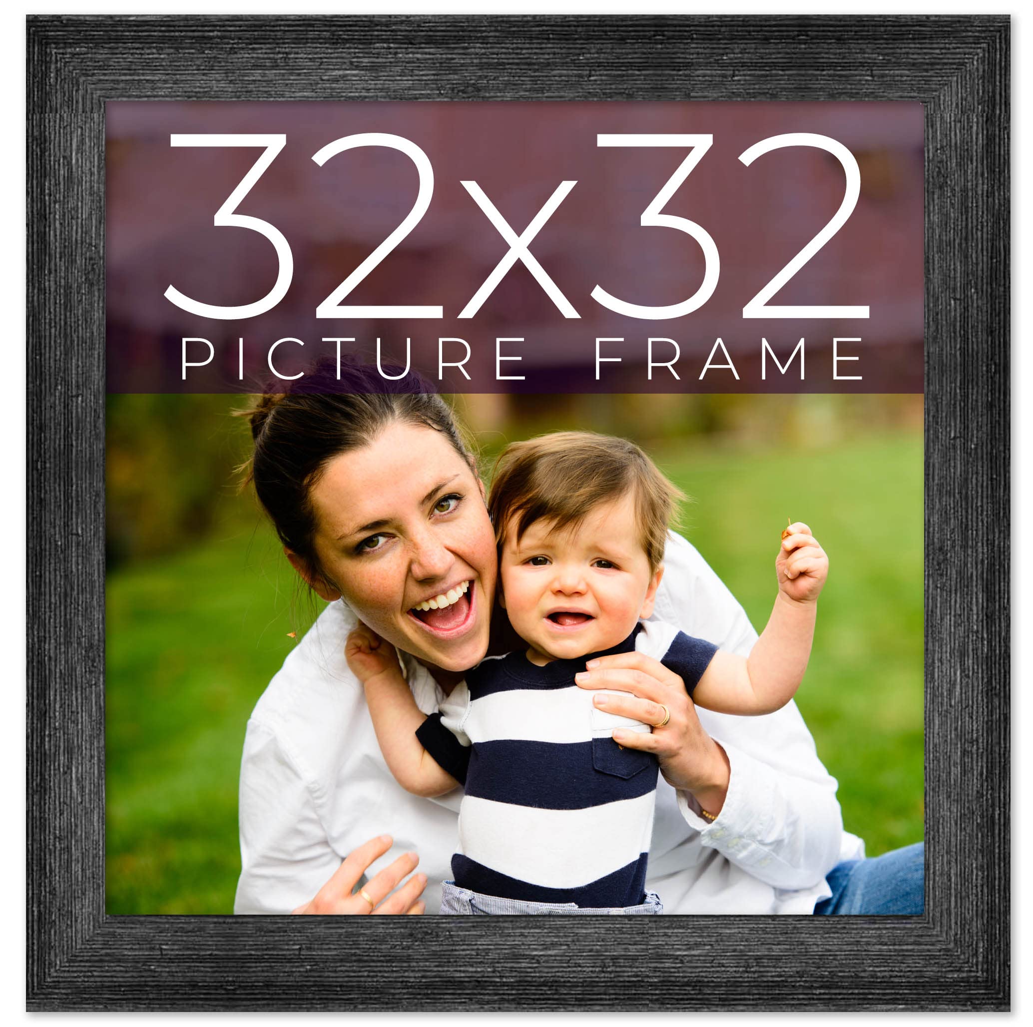 32x32 Inch Black Distressed Real Wood Picture Frame - 1.5
