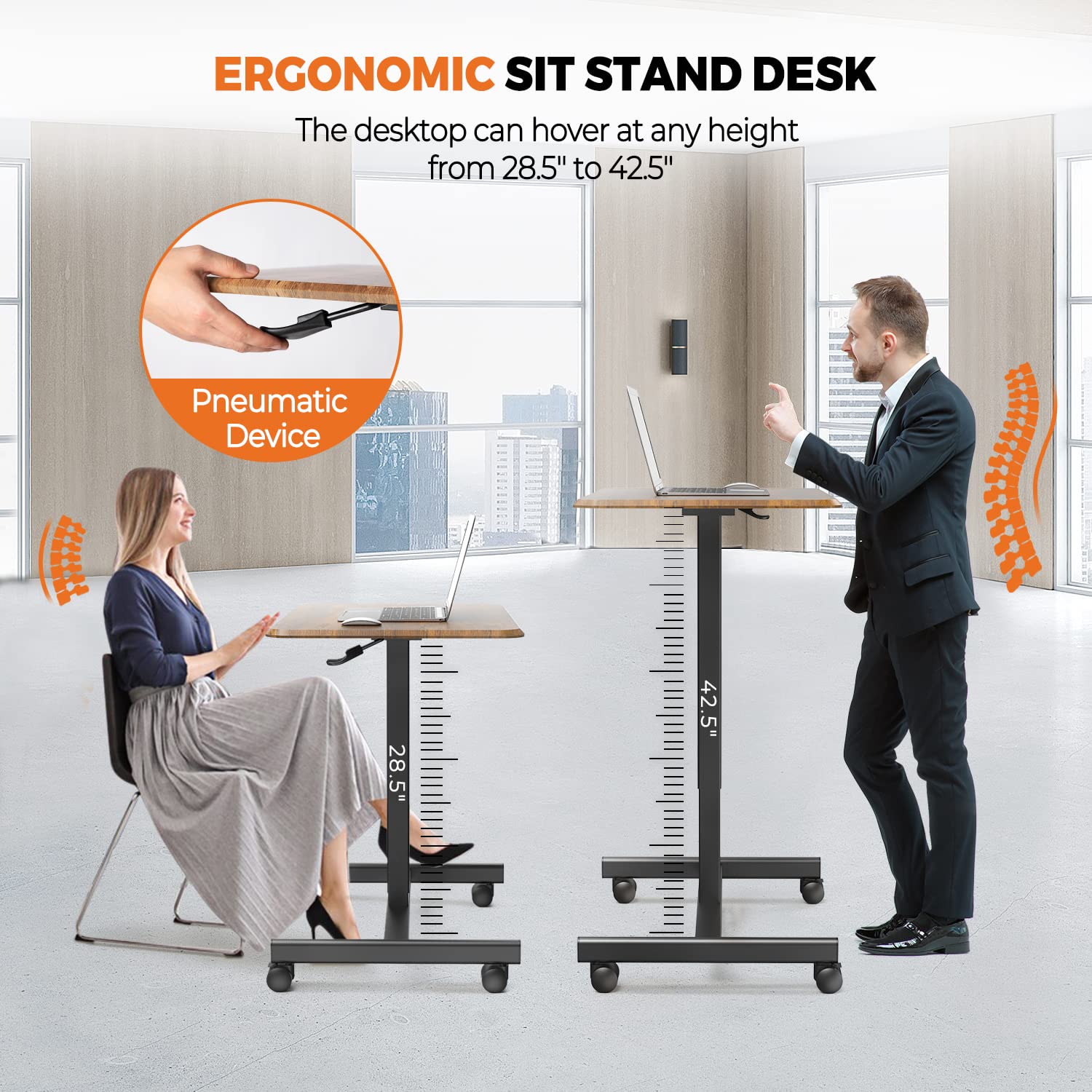 Sweetcrispy Mobile Rolling Standing Desk - Adjustable Height Overbed Table with Wheels, Portable Teacher Podium & Laptop Cart for Home Office, Classroom, Dorm (Rust Brown) - Perfect for Remote Work, Online Teaching & Small Space Living