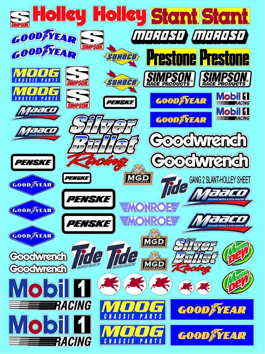 1/10 Scale White Vinyl R/C Model Decal Sticker Sheet for Lexan Body - Gang Sheet 2-Slant Holly Design - Perfect for Customizing RC Cars, Boats, Trucks and Radio Control Vehicles - DIY RC Model Decoration & Personalization