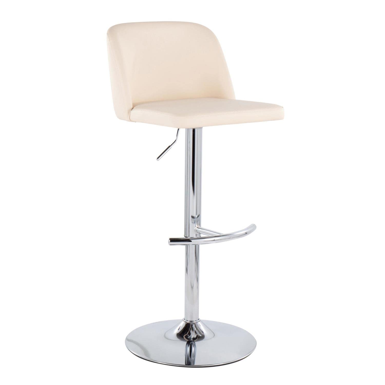 LumiSource Toriano Adjustable Swivel Bar Stool Set of 2 - Chrome Metal Frame with Cream Faux Leather Seat - Perfect for Kitchen Island, Home Bar & Dining Counter