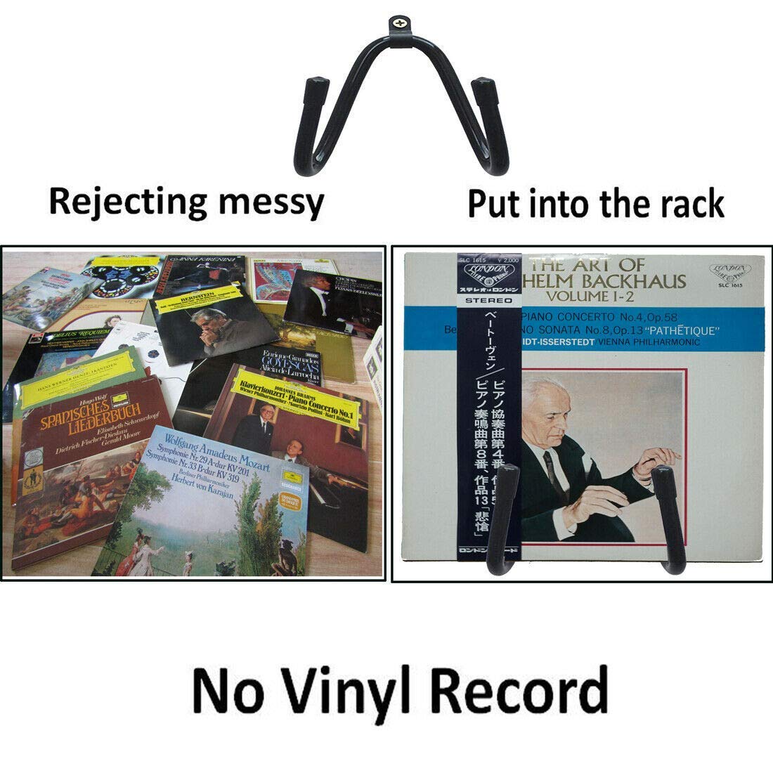 Pmsanzay Vinyl Record Storage Crate - Wall Mounted LP Album Holder for 50+ Records, Stackable & Adjustable Organizer - Perfect for Home Office, Music Studio & Headset Display (Black)