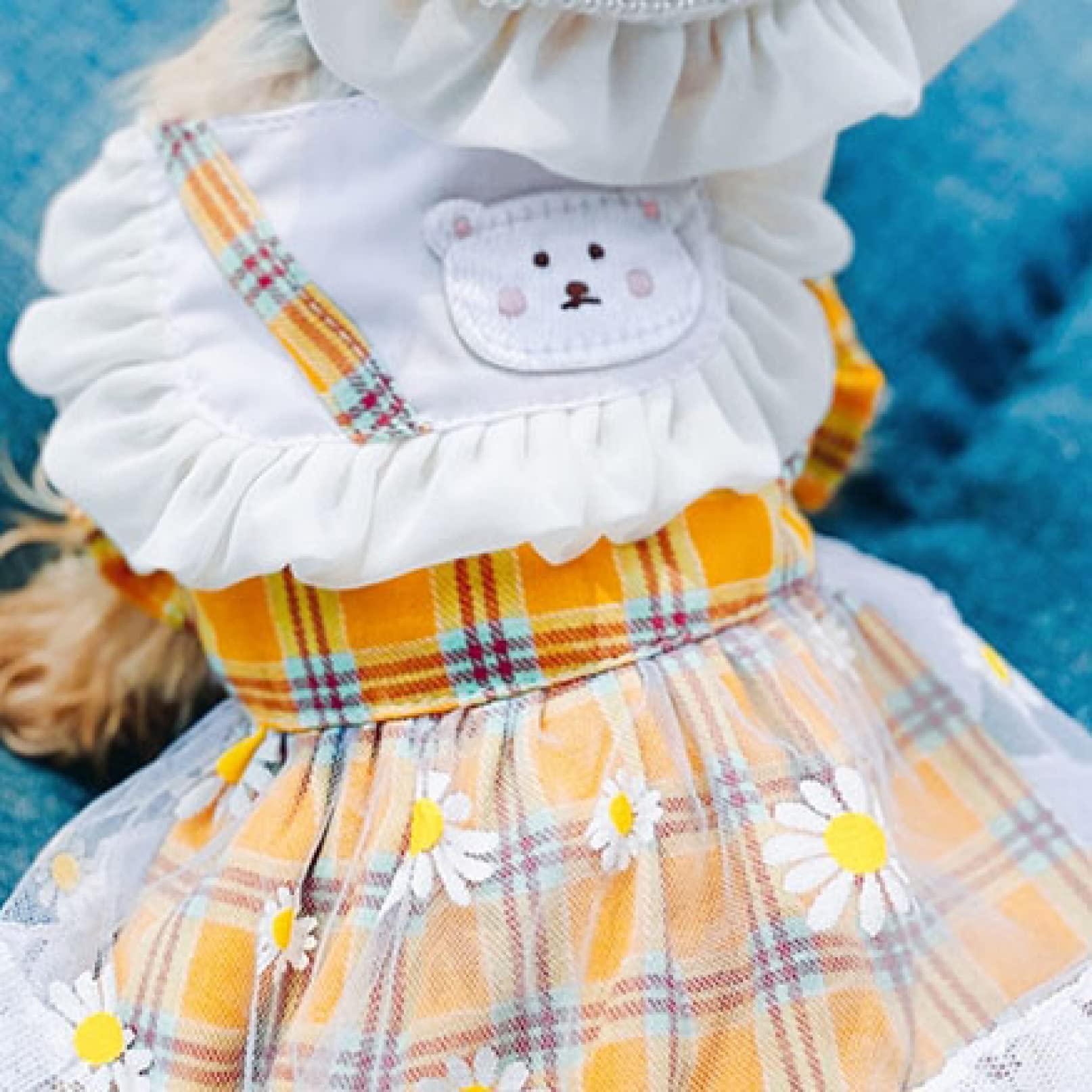 Stylish Cotton Lace Daisy Print Dog Dress - Breathable Summer Plaid Puppy Clothes for Small Dogs & Cats | Perfect for Outdoor Walks, Pet Parties & Photo Shoots