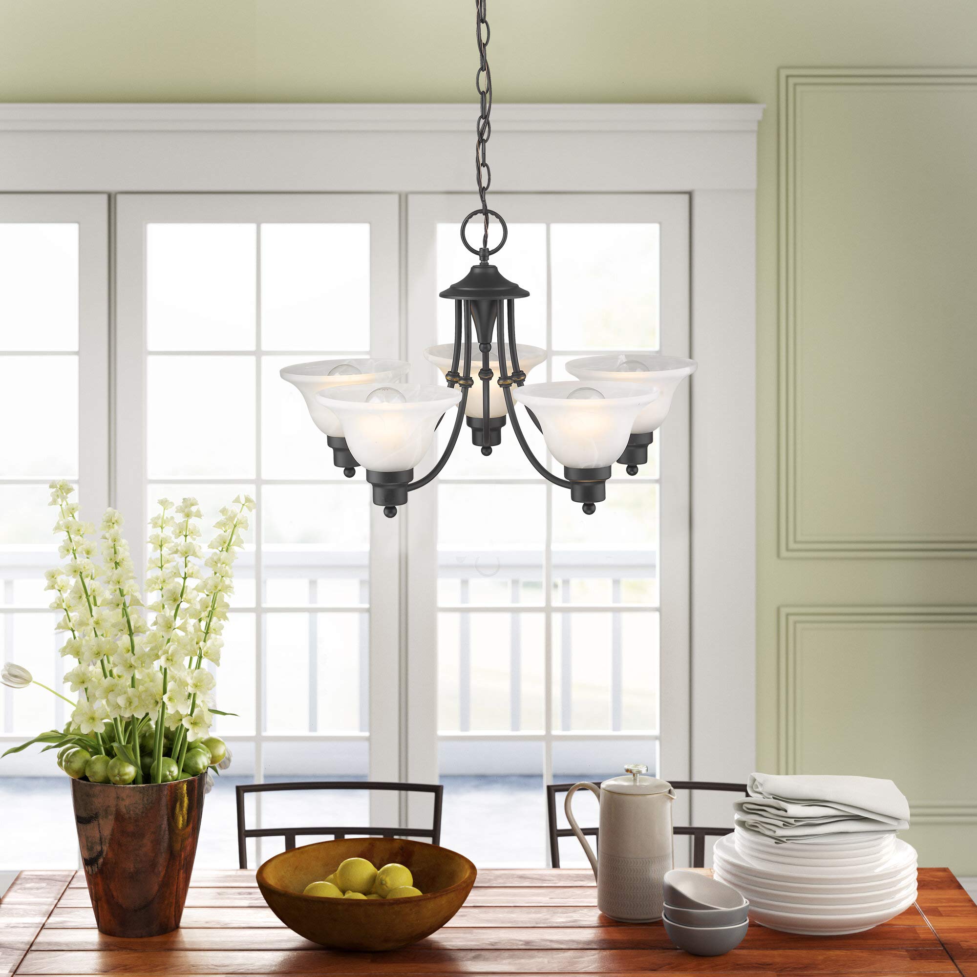 5-Light Traditional Chandelier Lighting Fixture - Black Crystal Pendant Light for Dining Room, Living Room & Foyer | Elegant Ceiling Light for Home Decor, Wedding & Restaurant Lighting