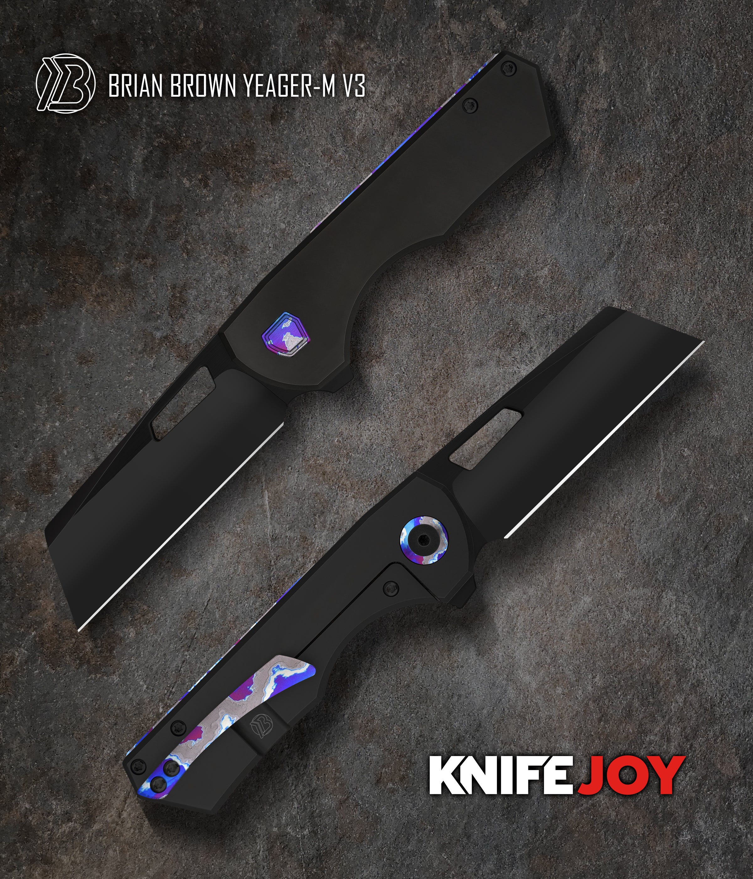 Brian Brown Knives Yeager-M V3 Flipper Knife - Exclusive M390 Black PVD Blade with Titanium Handles & Zircuti Accents - EDC Pocket Knife for Outdoor, Camping, and Everyday Carry